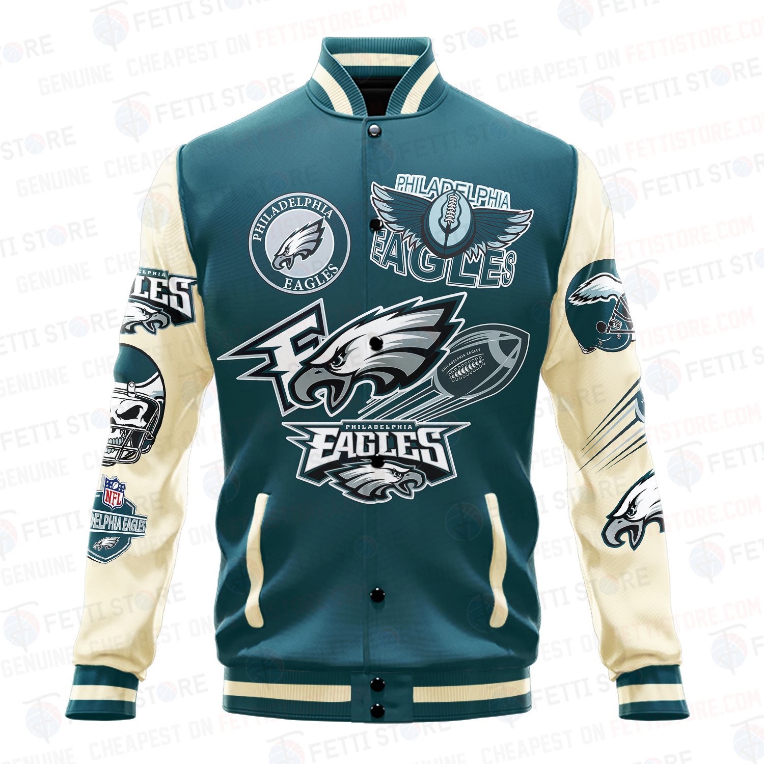 Philadelphia Eagles Pattern Varsity Jacket - Famjoys Philadelphia Eagles Pattern Varsity Jacket - Famjoys
