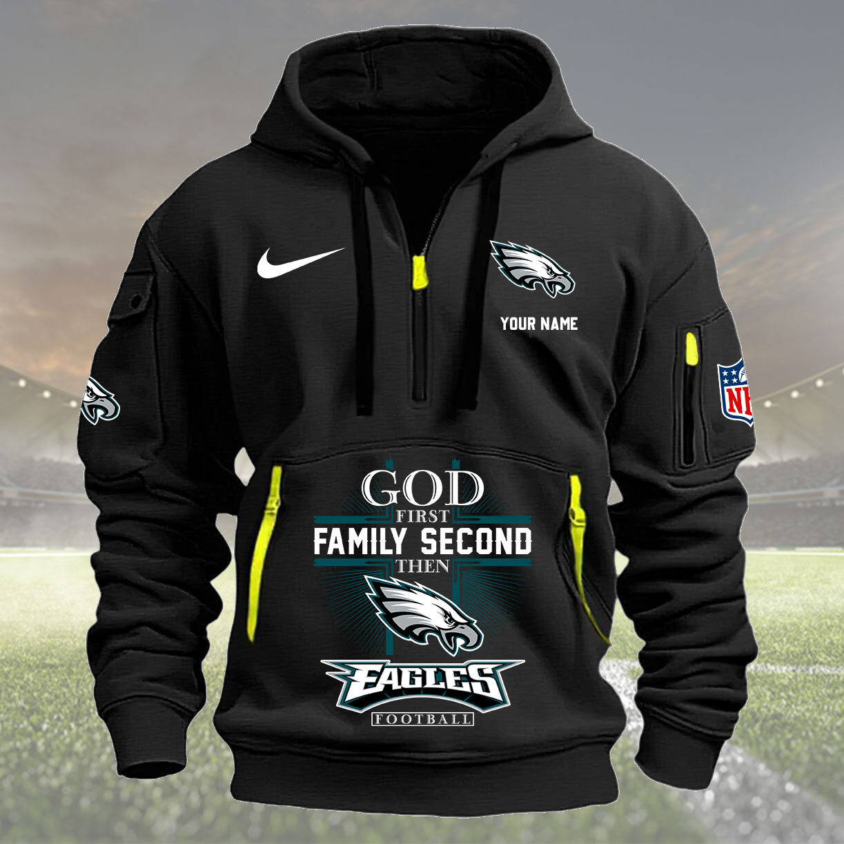 Philadelphia Eagles Personalized Quarter Zip Hoodie New Collection AZBTQZH000264 - Famjoys Philadelphia Eagles Personalized Quarter Zip Hoodie New Collection AZBTQZH000264 - Famjoys