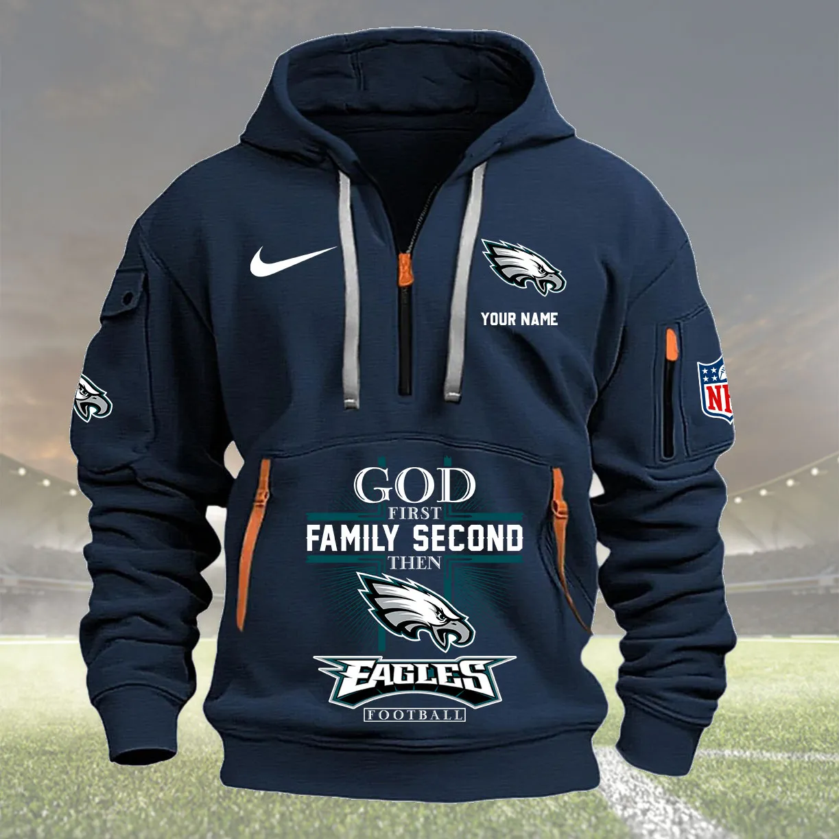 Philadelphia Eagles Personalized Quarter Zip Hoodie New Collection AZBTQZH000264 - Famjoys Philadelphia Eagles Personalized Quarter Zip Hoodie New Collection AZBTQZH000264 - Famjoys