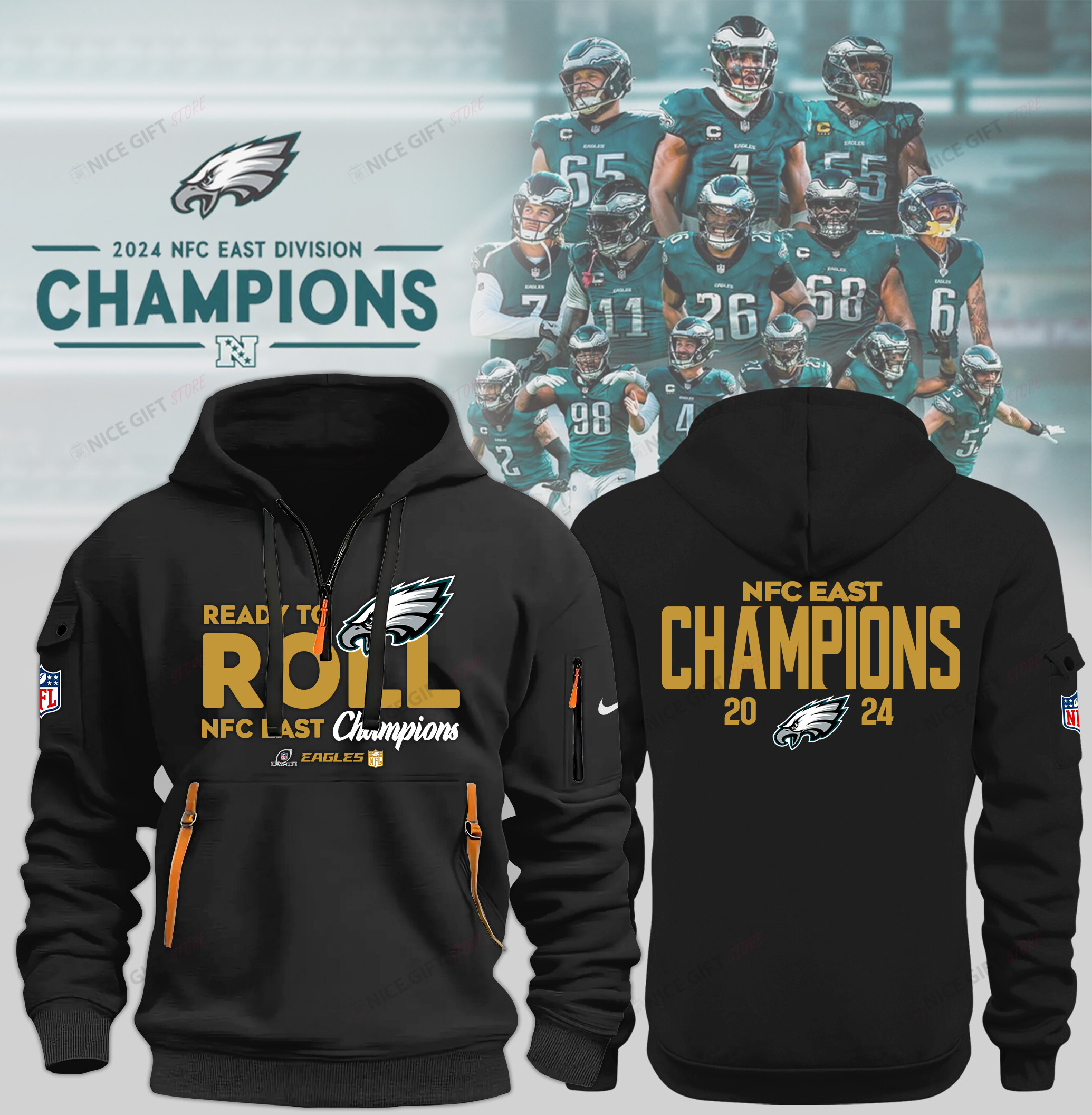 Philadelphia Eagles Quarter Zip Hoodie QZH-A2O8C2 - Famjoys Philadelphia Eagles Quarter Zip Hoodie QZH-A2O8C2 - Famjoys