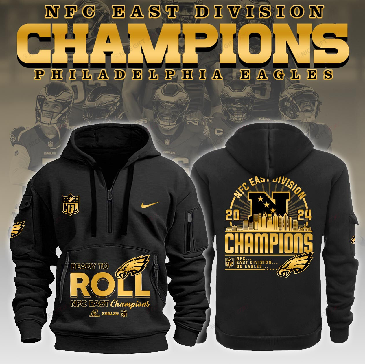 Philadelphia Eagles Quarter Zip Hoodie QZH-D4C8Q9 - Famjoys Philadelphia Eagles Quarter Zip Hoodie QZH-D4C8Q9 - Famjoys
