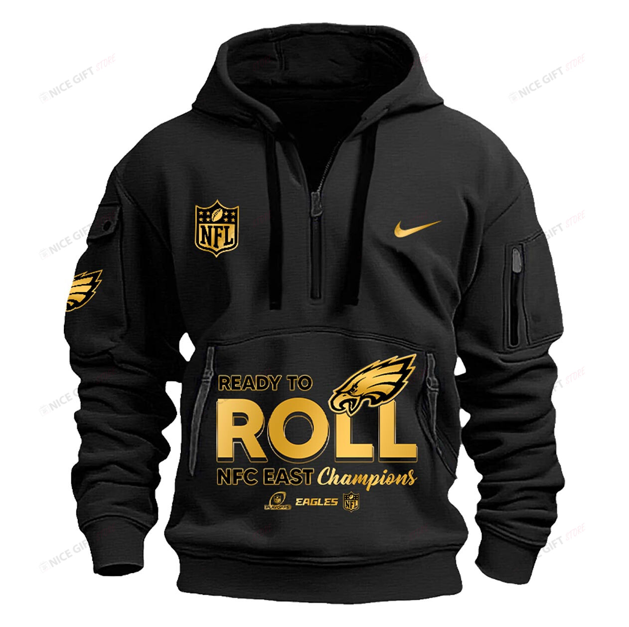 Philadelphia Eagles Quarter Zip Hoodie QZH-D4C8Q9 - Famjoys Philadelphia Eagles Quarter Zip Hoodie QZH-D4C8Q9 - Famjoys