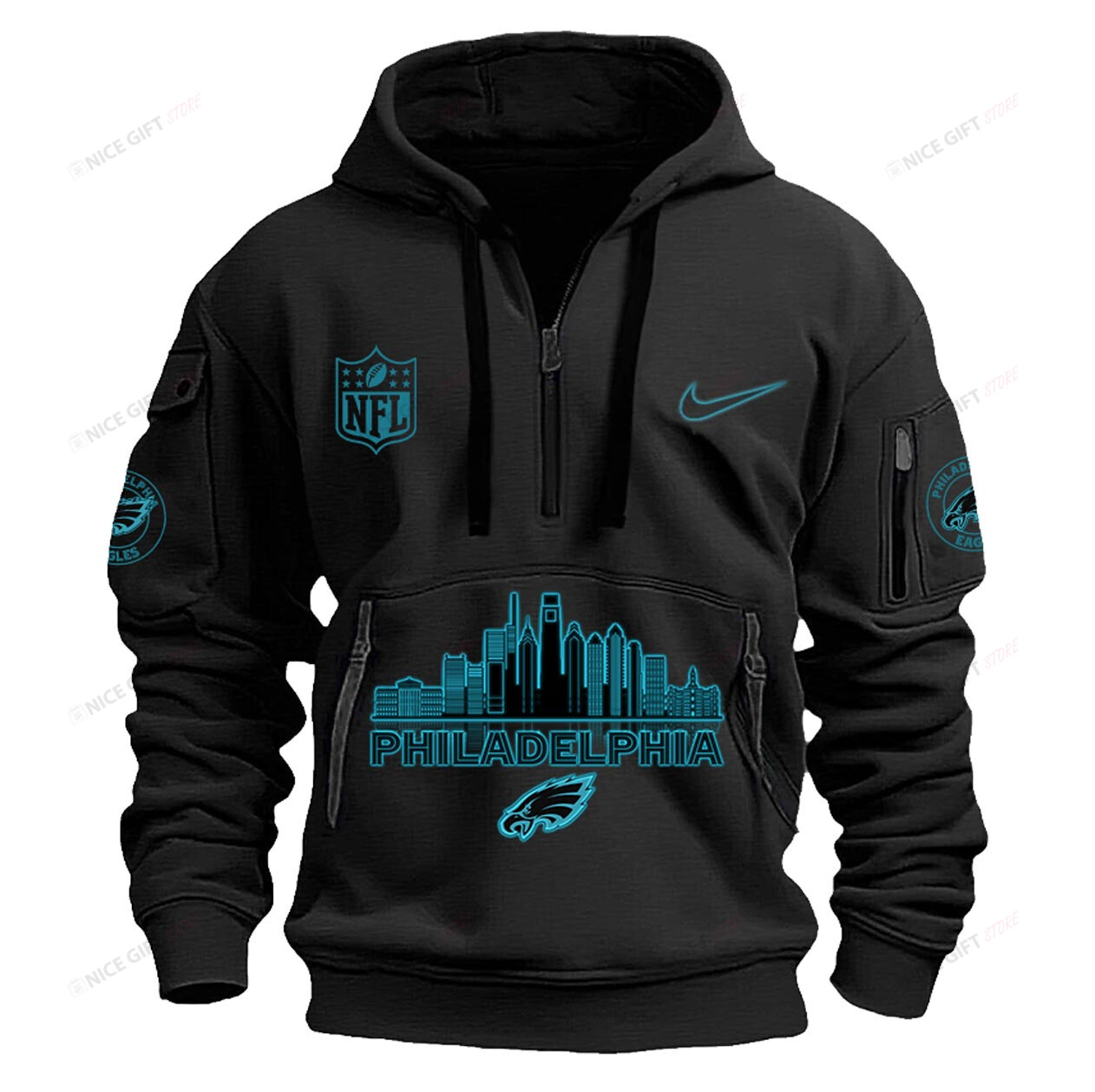 Philadelphia Eagles Quarter Zip Hoodie QZH-F5K3B0 - Famjoys Philadelphia Eagles Quarter Zip Hoodie QZH-F5K3B0 - Famjoys