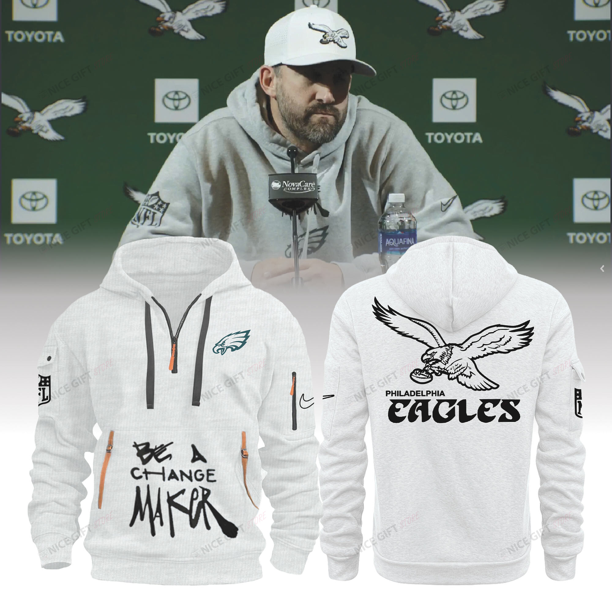 Philadelphia Eagles Quarter Zip Hoodie QZH-L7N8X4 - Famjoys Philadelphia Eagles Quarter Zip Hoodie QZH-L7N8X4 - Famjoys