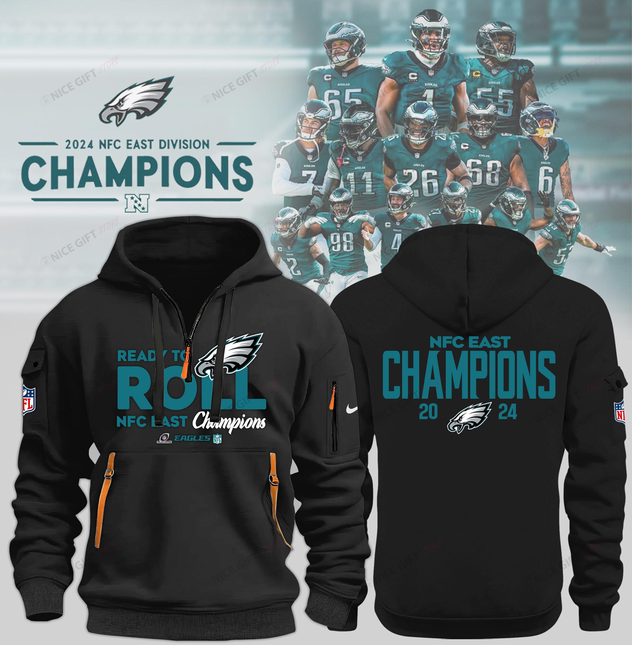 Philadelphia Eagles Quarter Zip Hoodie QZH-V2F0K6 - Famjoys Philadelphia Eagles Quarter Zip Hoodie QZH-V2F0K6 - Famjoys
