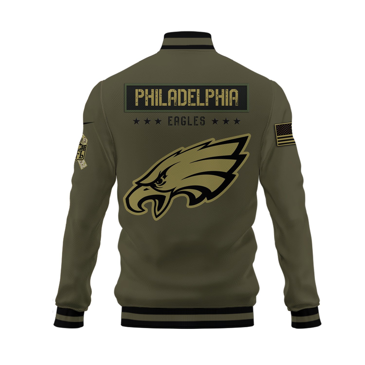 Philadelphia Eagles Salute To Service Club Baseball Jacket Varsity Jacket - Green - Famjoys Philadelphia Eagles Salute To Service Club Baseball Jacket Varsity Jacket - Green - Famjoys