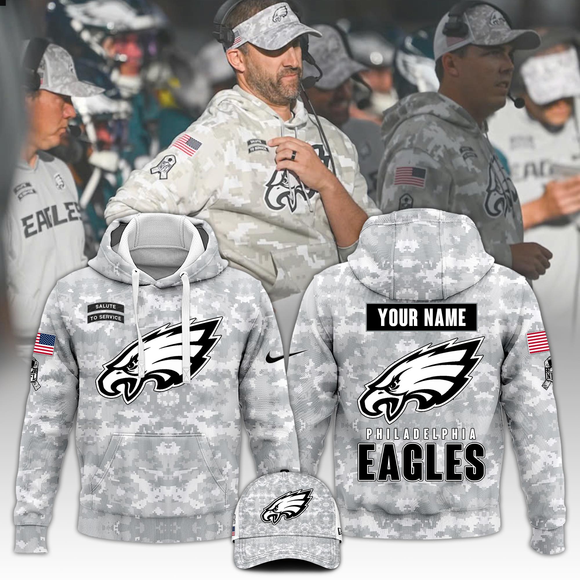 Philadelphia Eagles Salute to Service Club Camo Hoodie #3 - Famjoys Philadelphia Eagles Salute to Service Club Camo Hoodie #3 - Famjoys