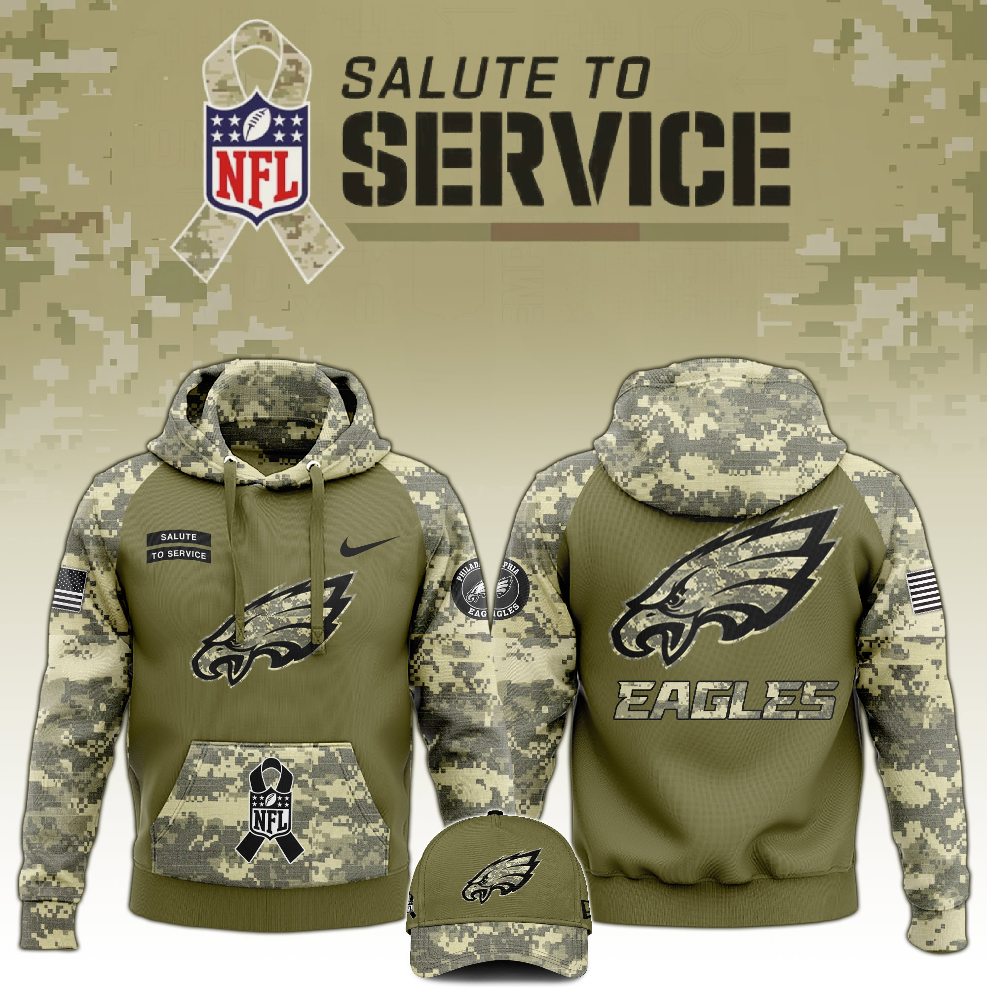 Philadelphia Eagles Salute to Service Club Camo Hoodie 2 - Famjoys Philadelphia Eagles Salute to Service Club Camo Hoodie 2 - Famjoys