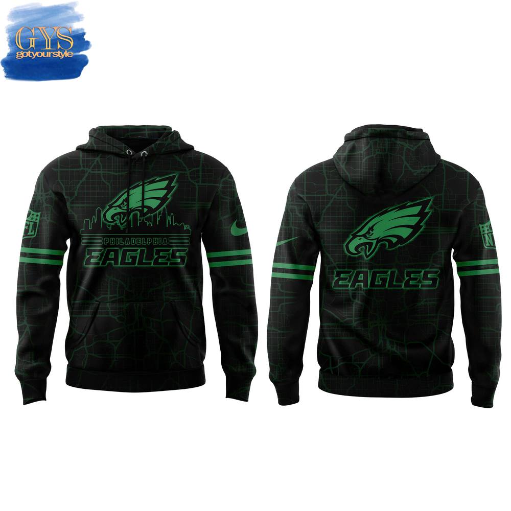 Philadelphia Eagles Skyline Black Hoodie - Famjoys Philadelphia Eagles Skyline Black Hoodie - Famjoys
