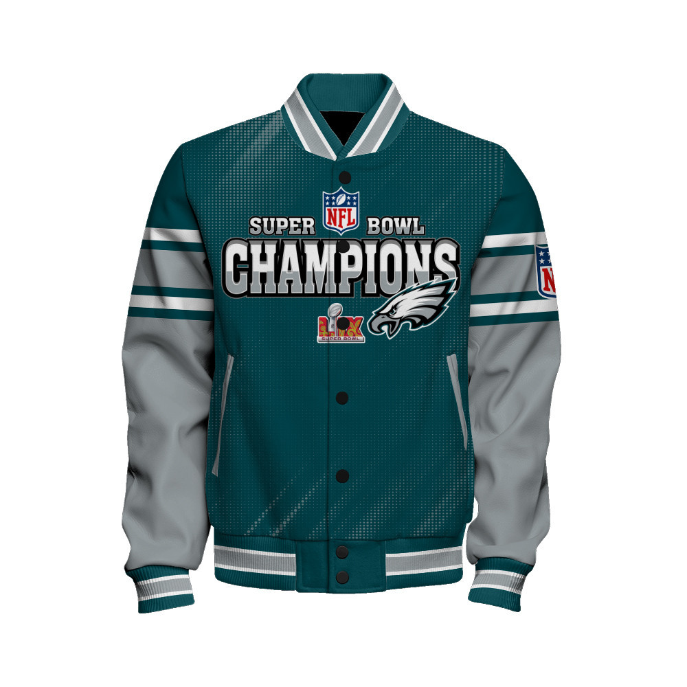 Philadelphia Eagles Super Bowl 2025 Champiosn Celebrate Greatness Varsity Jacket - Famjoys Philadelphia Eagles Super Bowl 2025 Champiosn Celebrate Greatness Varsity Jacket - Famjoys