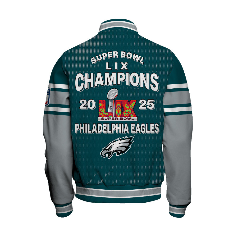 Philadelphia Eagles Super Bowl 2025 Champiosn Celebrate Greatness Varsity Jacket - Famjoys Philadelphia Eagles Super Bowl 2025 Champiosn Celebrate Greatness Varsity Jacket - Famjoys
