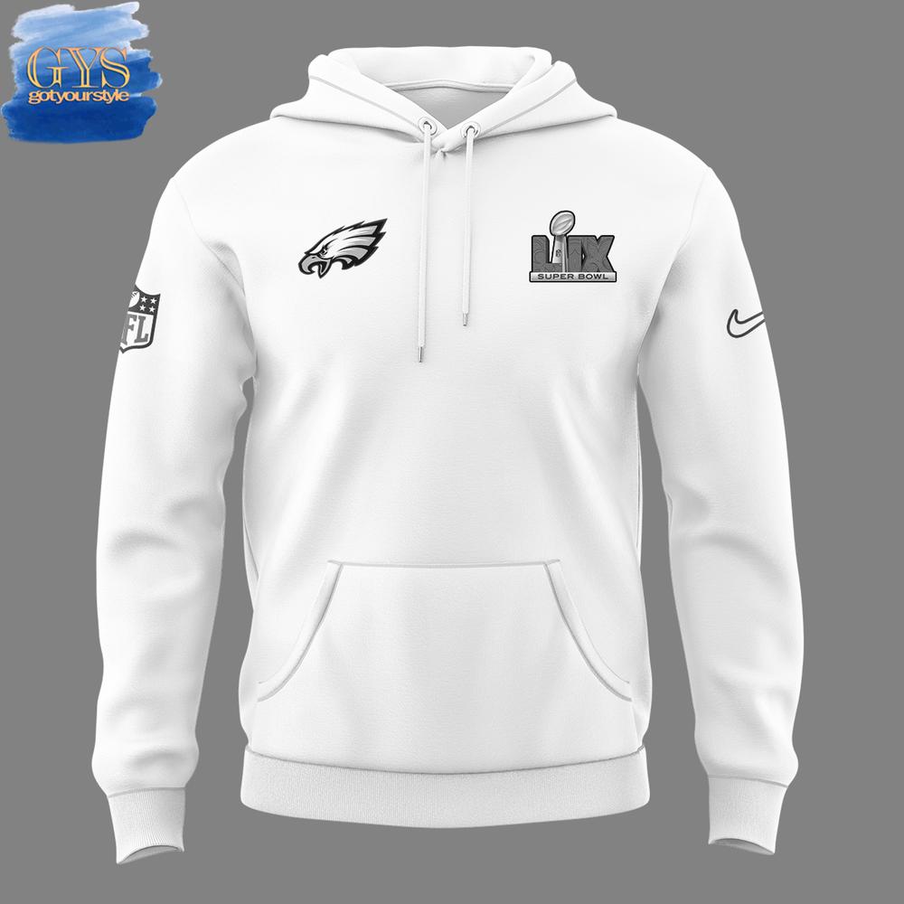 Philadelphia Eagles SUPER BOWL 2025 White Hoodie - Famjoys Philadelphia Eagles SUPER BOWL 2025 White Hoodie - Famjoys
