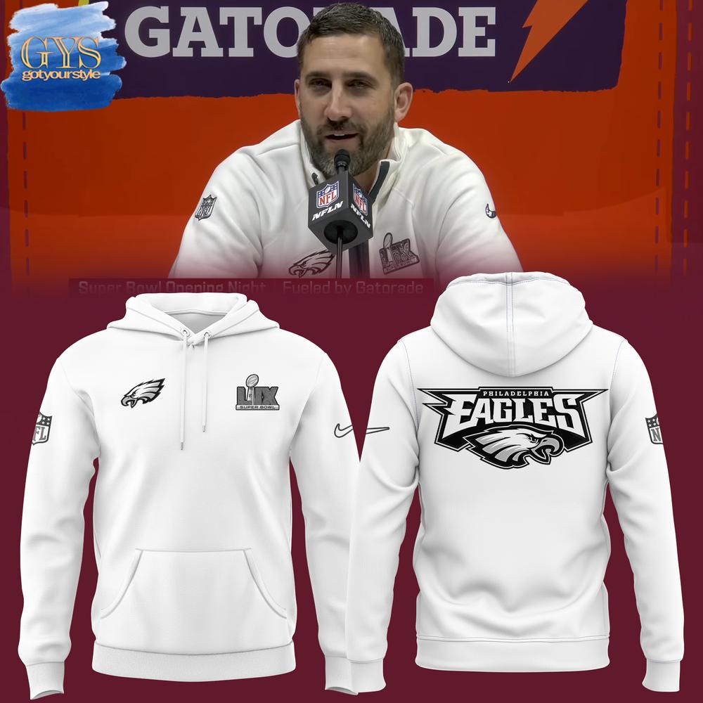 Philadelphia Eagles SUPER BOWL 2025 White Hoodie - Famjoys Philadelphia Eagles SUPER BOWL 2025 White Hoodie - Famjoys