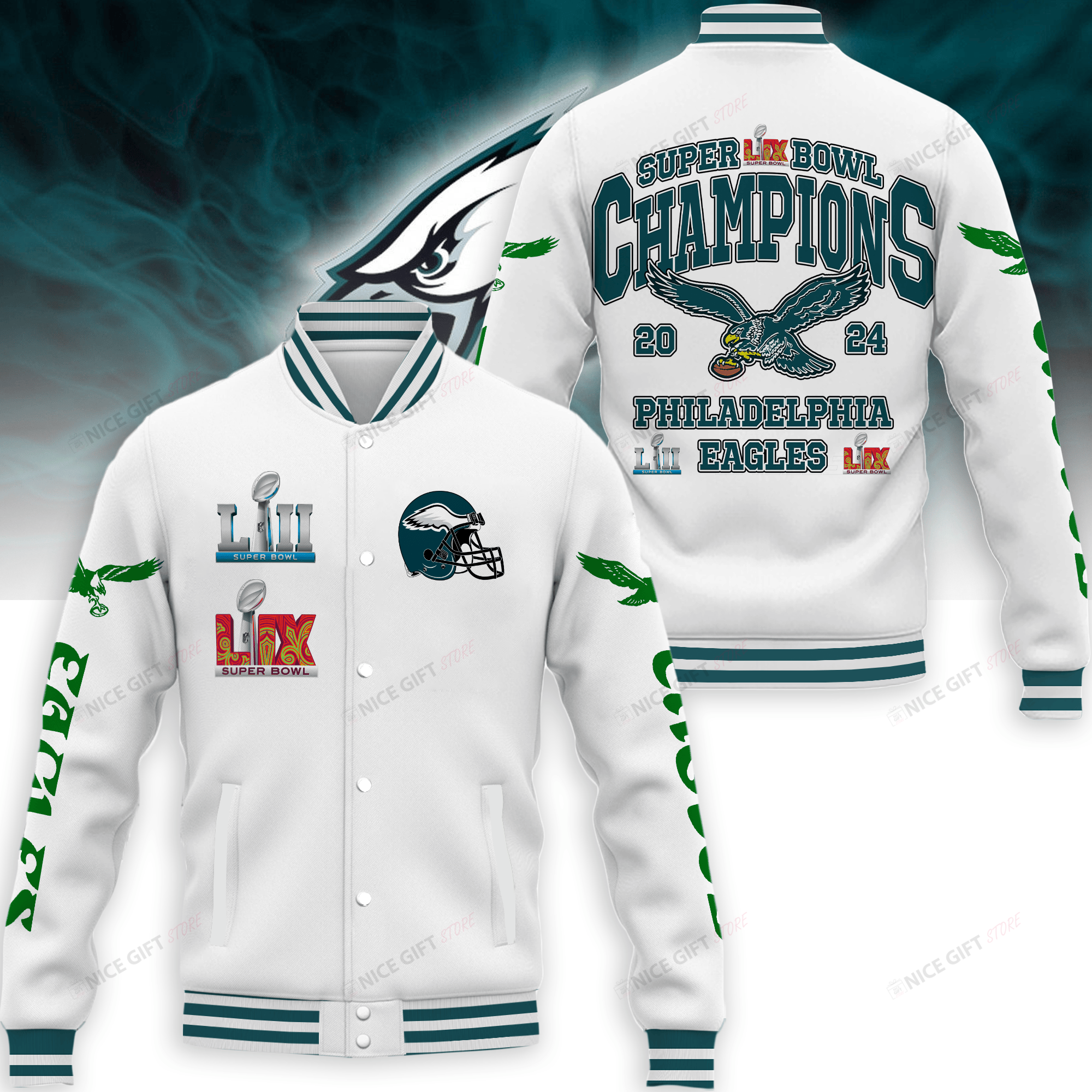 Philadelphia Eagles Super Bowl Champions Baseball Jacket BJA-M7E2 - Famjoys Philadelphia Eagles Super Bowl Champions Baseball Jacket BJA-M7E2 - Famjoys