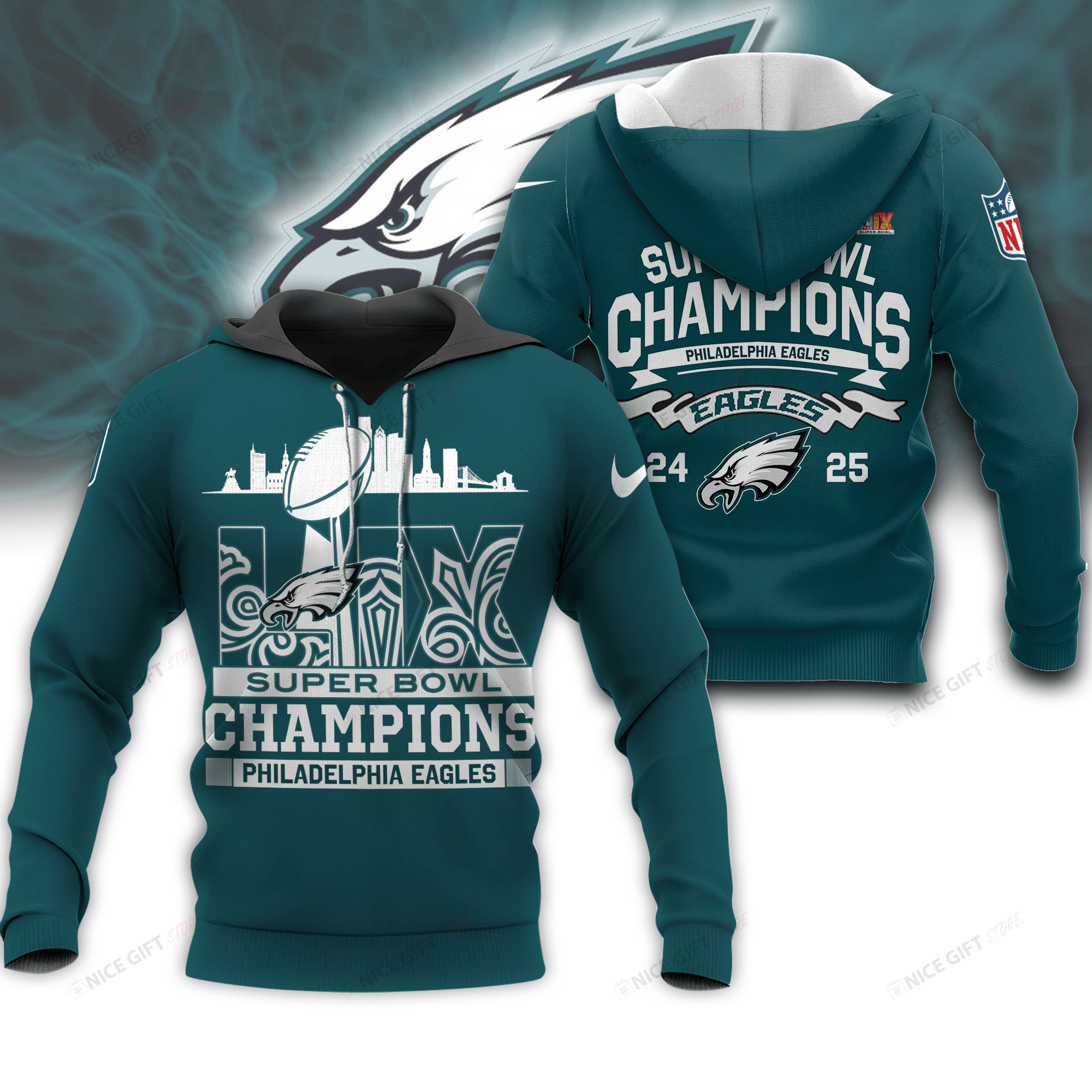 Philadelphia Eagles Super Bowl Champions Hoodie 3D 3HO-D3G1 - Famjoys Philadelphia Eagles Super Bowl Champions Hoodie 3D 3HO-D3G1 - Famjoys