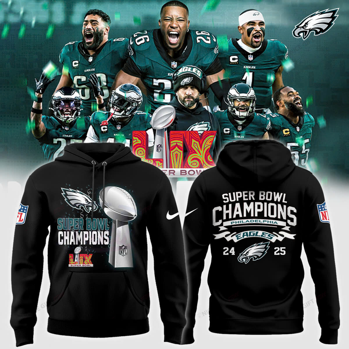 Philadelphia Eagles Super Bowl Champions Hoodie 3D 3HO-E2D0 - Famjoys Philadelphia Eagles Super Bowl Champions Hoodie 3D 3HO-E2D0 - Famjoys
