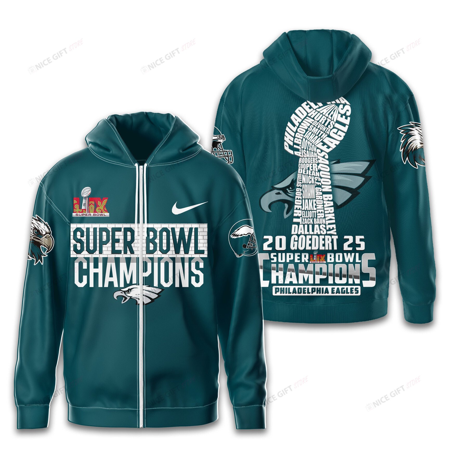 Philadelphia Eagles Super Bowl Champions Zip Hoodie 3D 3ZH-T6C3 - Famjoys Philadelphia Eagles Super Bowl Champions Zip Hoodie 3D 3ZH-T6C3 - Famjoys