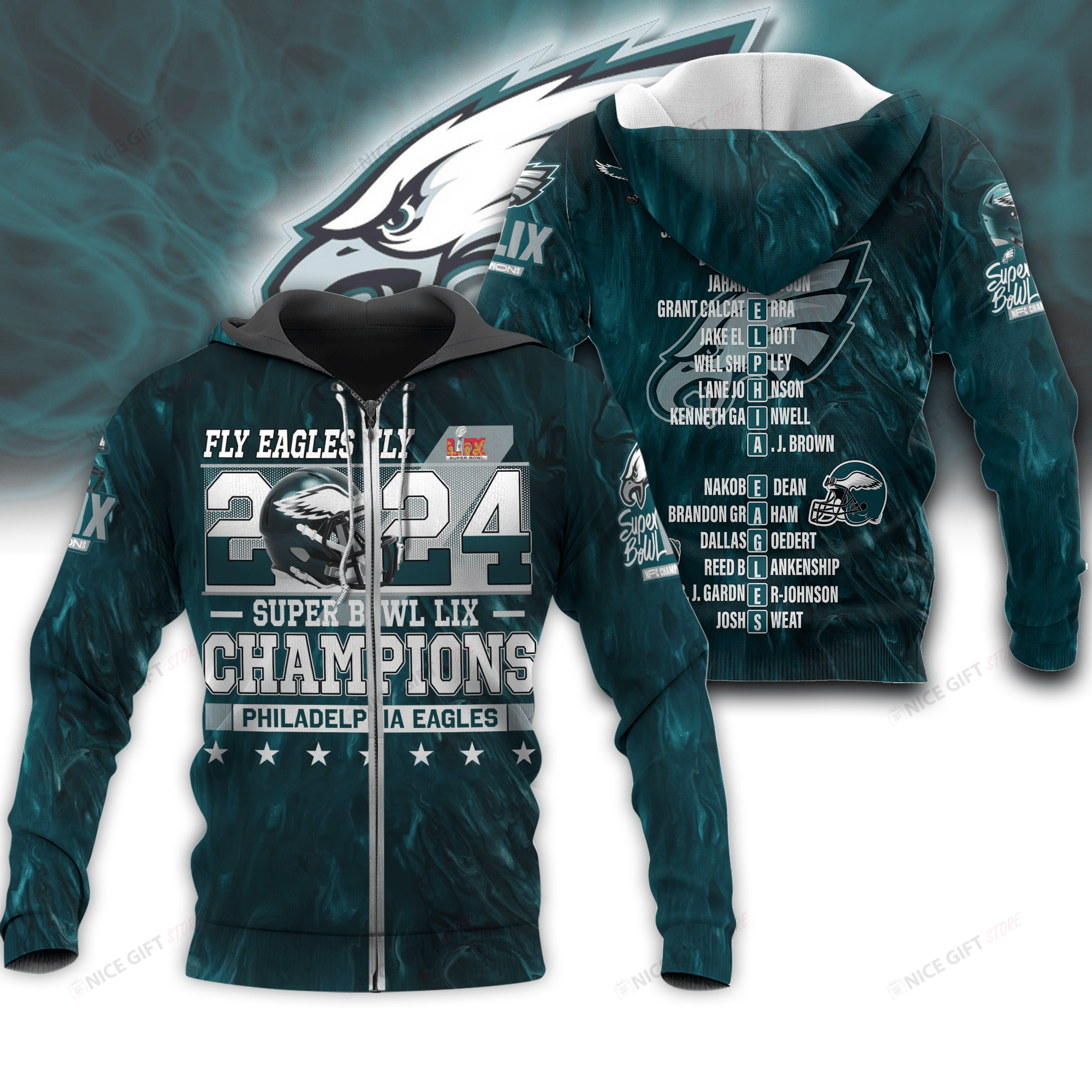 Philadelphia Eagles Super Bowl Champions Zip Hoodie 3D 3ZH-U6M2 - Famjoys Philadelphia Eagles Super Bowl Champions Zip Hoodie 3D 3ZH-U6M2 - Famjoys