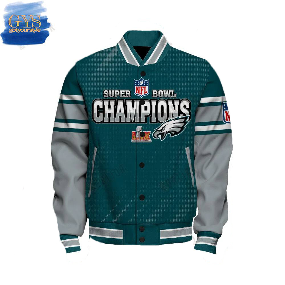Philadelphia Eagles Super Bowl LIX 2025 Champions Varsity Jacket - Famjoys Philadelphia Eagles Super Bowl LIX 2025 Champions Varsity Jacket - Famjoys