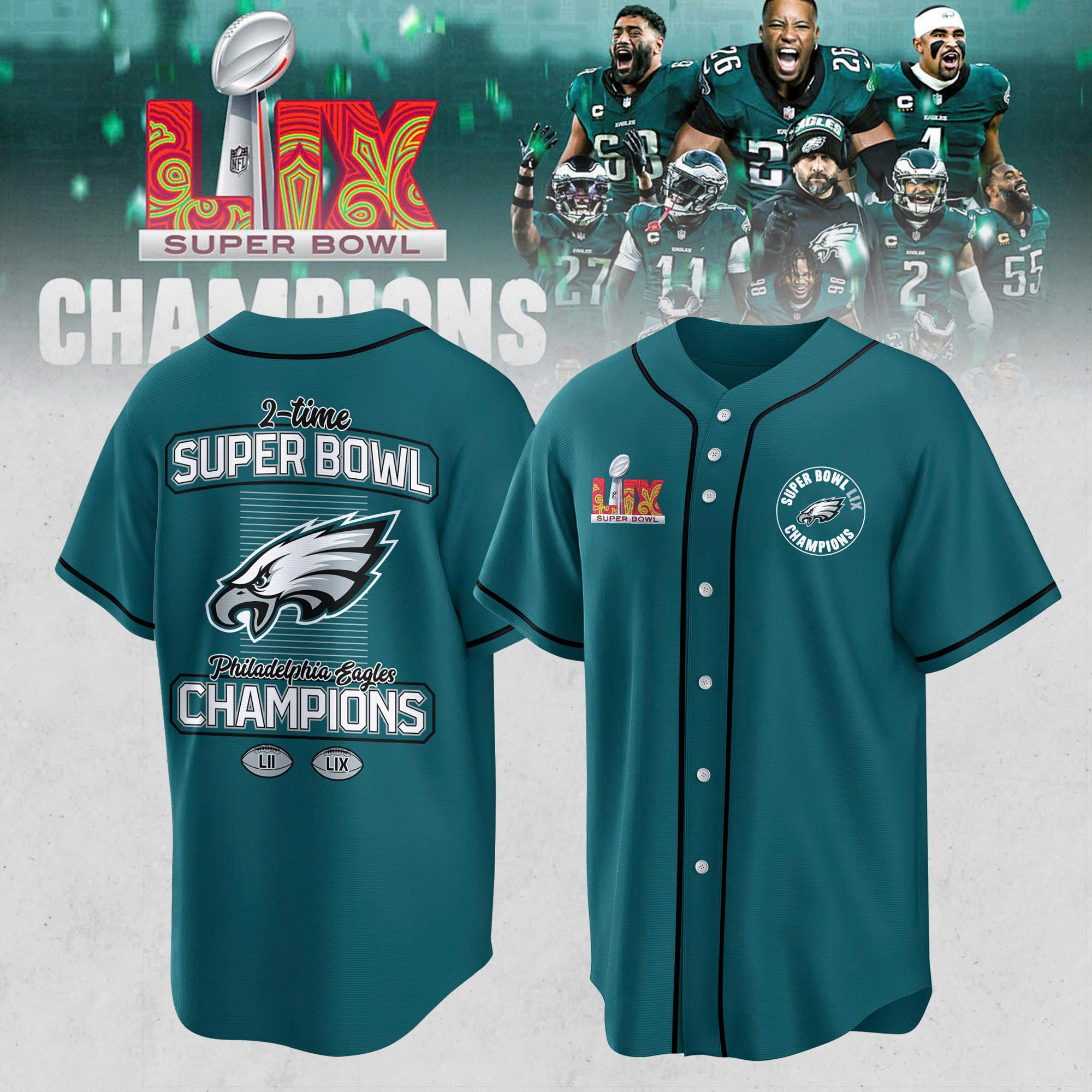 Philadelphia Eagles Super Bowl LIX Champions 2025 Baseball Jersey - Famjoys Philadelphia Eagles Super Bowl LIX Champions 2025 Baseball Jersey - Famjoys