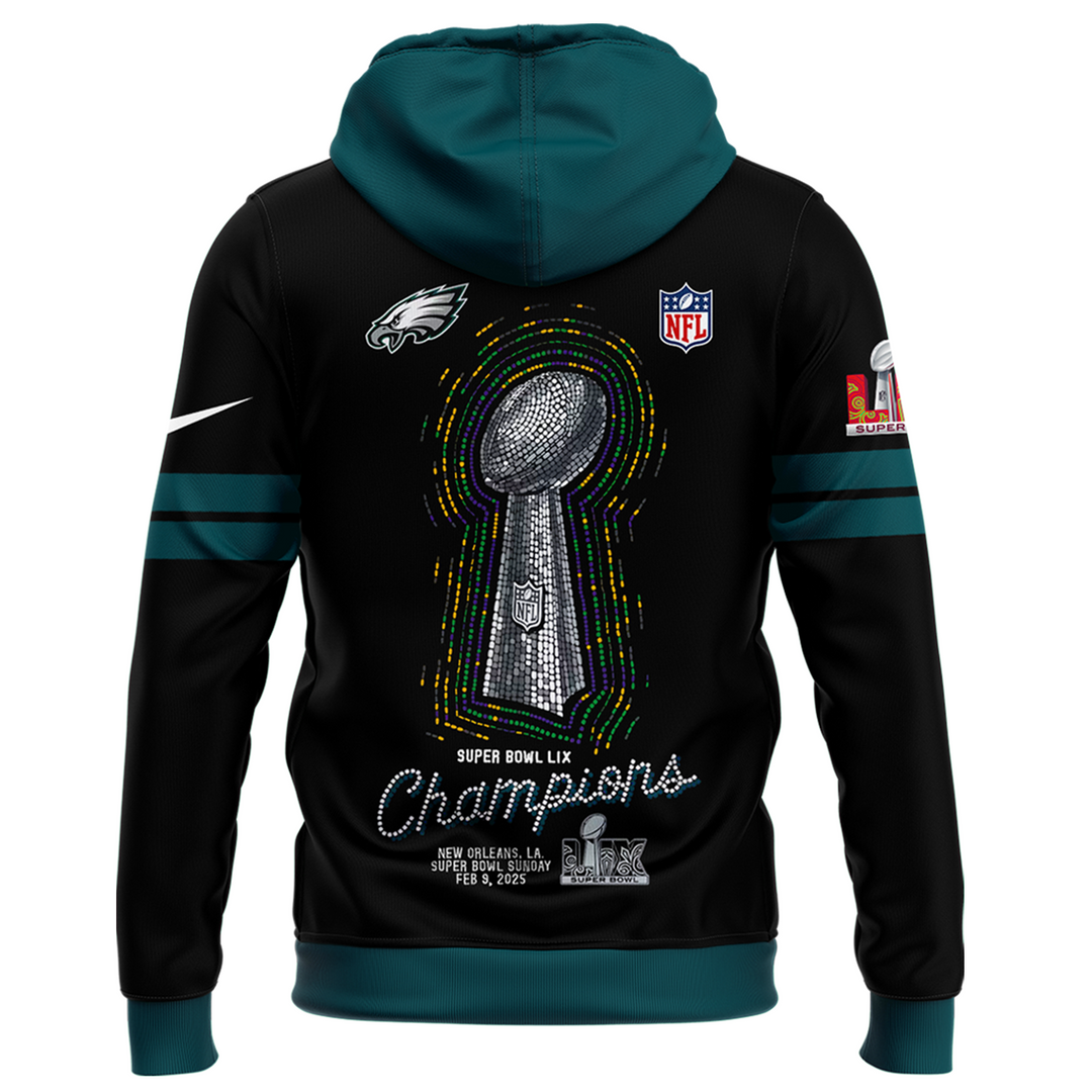 Philadelphia Eagles Super Bowl LIX Champions 2025 Combo Hoodie + joggers + cap - Famjoys Philadelphia Eagles Super Bowl LIX Champions 2025 Combo Hoodie + joggers + cap - Famjoys