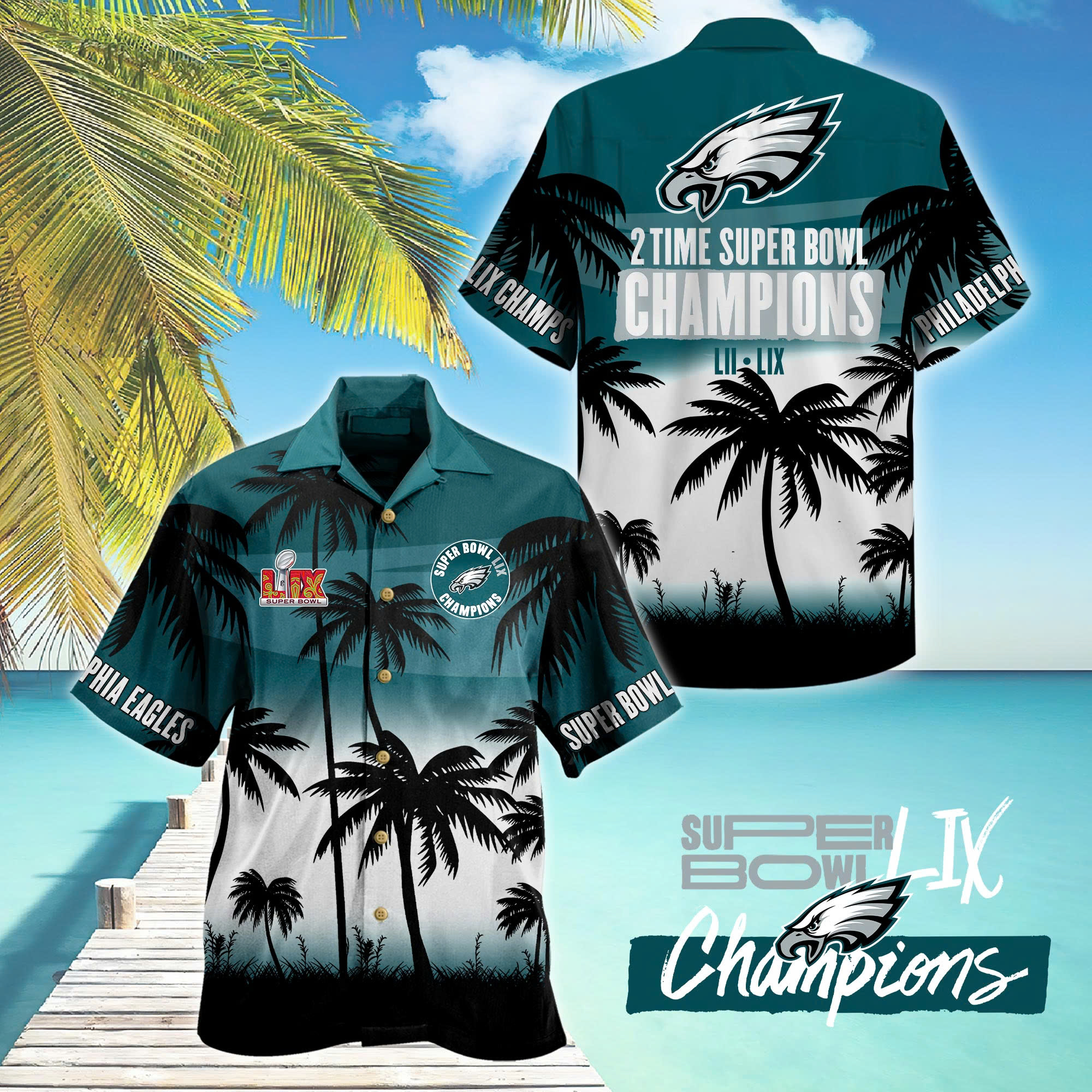Philadelphia Eagles Super Bowl LIX Champions 2025 Hawaii Shirt - Famjoys Philadelphia Eagles Super Bowl LIX Champions 2025 Hawaii Shirt - Famjoys