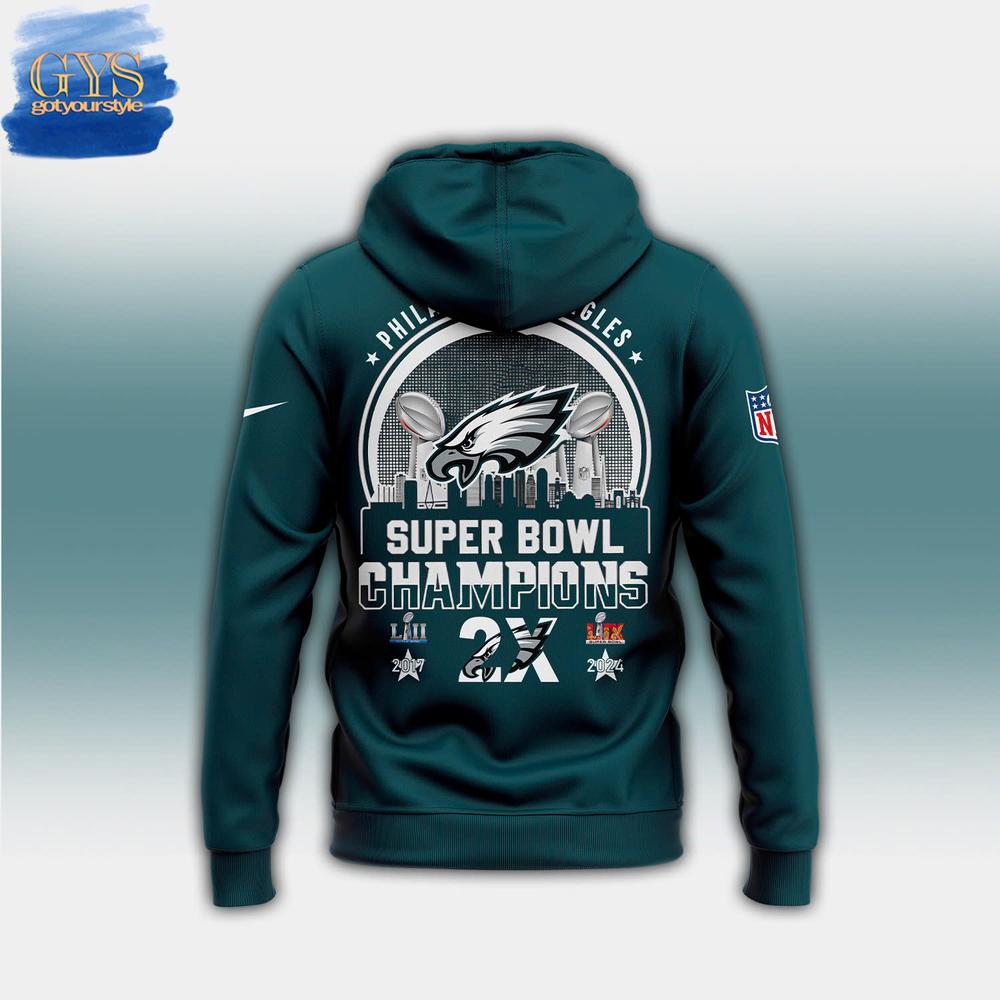 Philadelphia Eagles Super Bowl LIX Champions 2025 Midnight Green Hoodie - Famjoys Philadelphia Eagles Super Bowl LIX Champions 2025 Midnight Green Hoodie - Famjoys