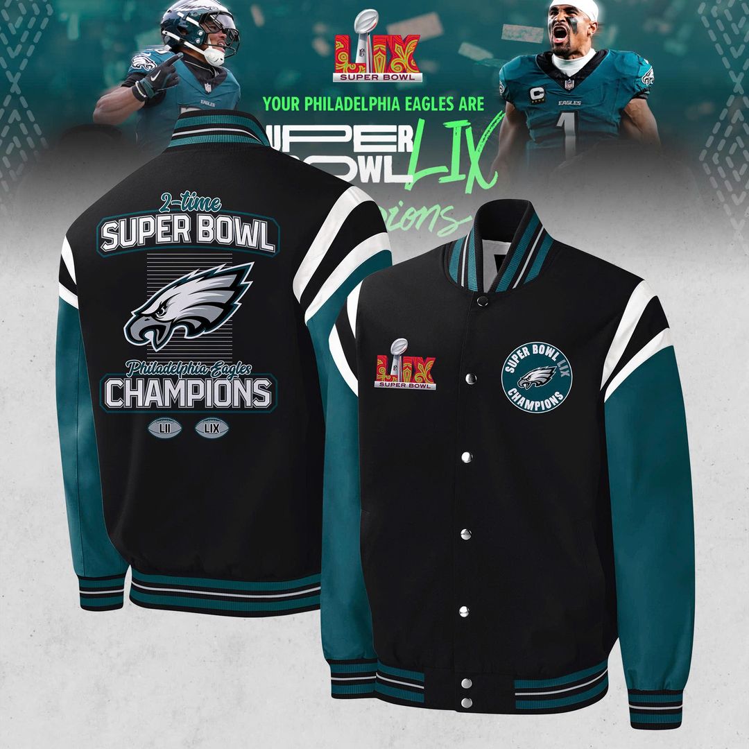 Philadelphia Eagles Super Bowl LIX Champions 2025 New Baseball Jacket v3 - Famjoys Philadelphia Eagles Super Bowl LIX Champions 2025 New Baseball Jacket v3 - Famjoys