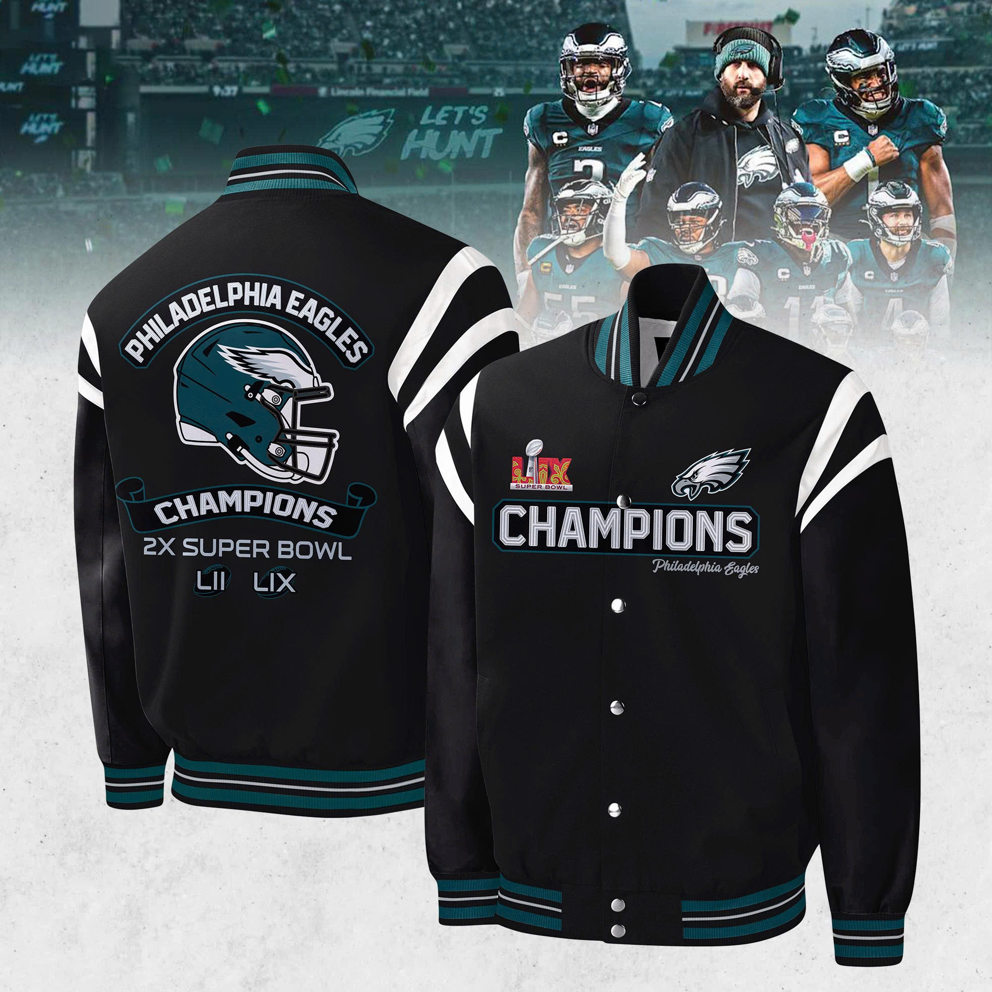 Philadelphia Eagles Super Bowl LIX Champions 2025 New Bomber Jacket - Famjoys Philadelphia Eagles Super Bowl LIX Champions 2025 New Bomber Jacket - Famjoys