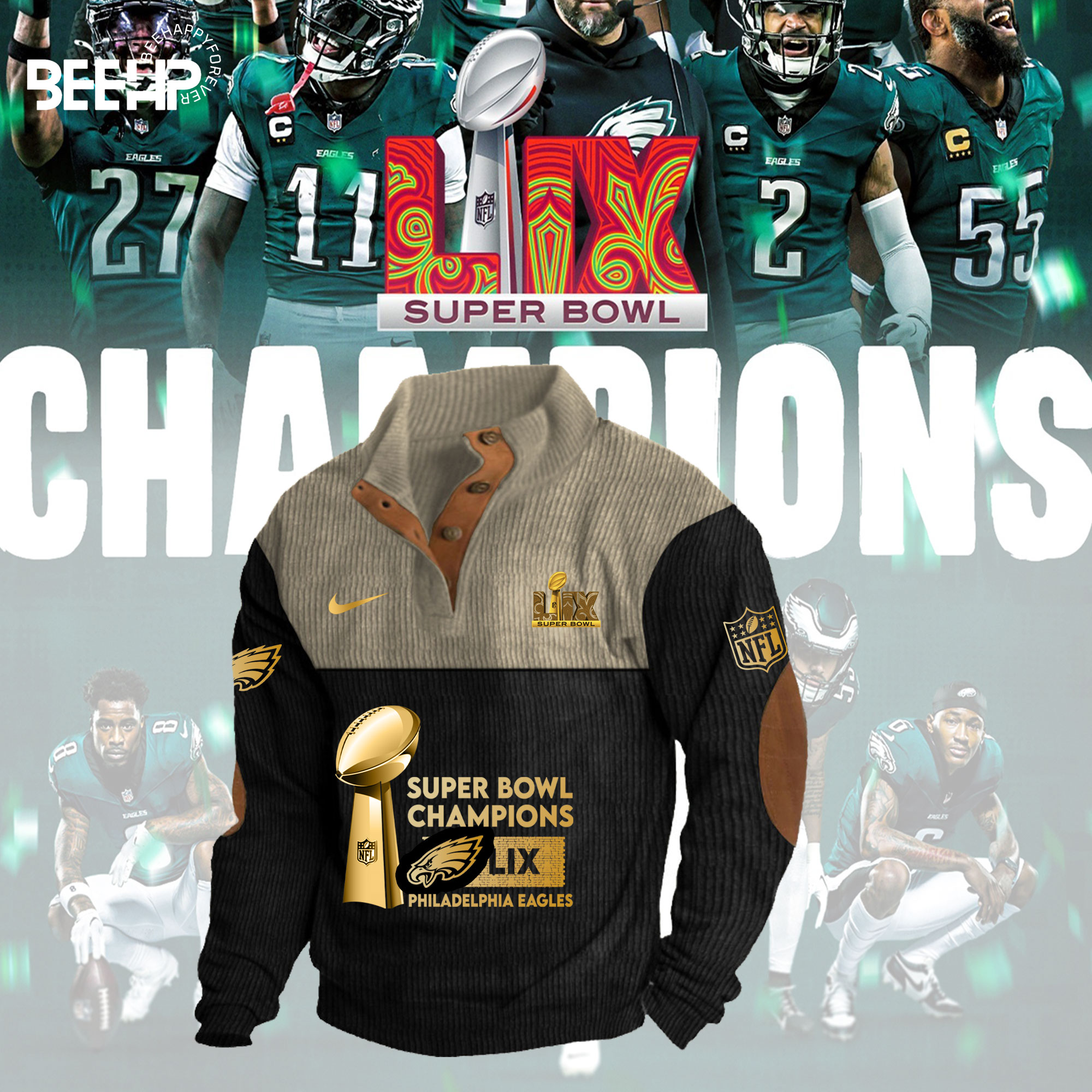 Philadelphia Eagles Super Bowl LIX Champions 2D Fleece Sweater Fashions - Famjoys Philadelphia Eagles Super Bowl LIX Champions 2D Fleece Sweater Fashions - Famjoys