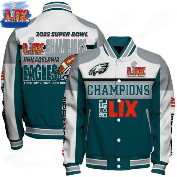 Philadelphia Eagles Super Bowl LIX Champions Baseball Jacket - Famjoys Philadelphia Eagles Super Bowl LIX Champions Baseball Jacket - Famjoys
