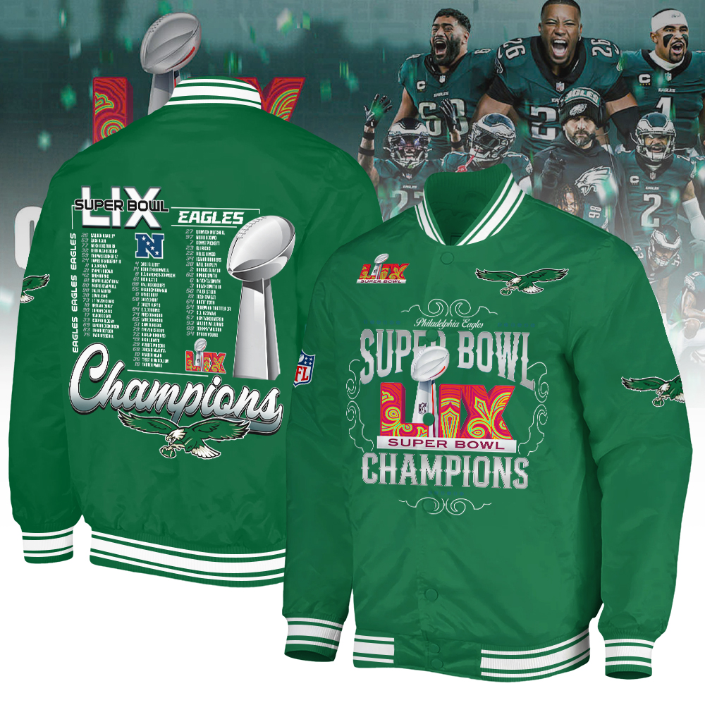 Philadelphia Eagles Super Bowl LIX Champions Bomber 2025 - Famjoys Philadelphia Eagles Super Bowl LIX Champions Bomber 2025 - Famjoys