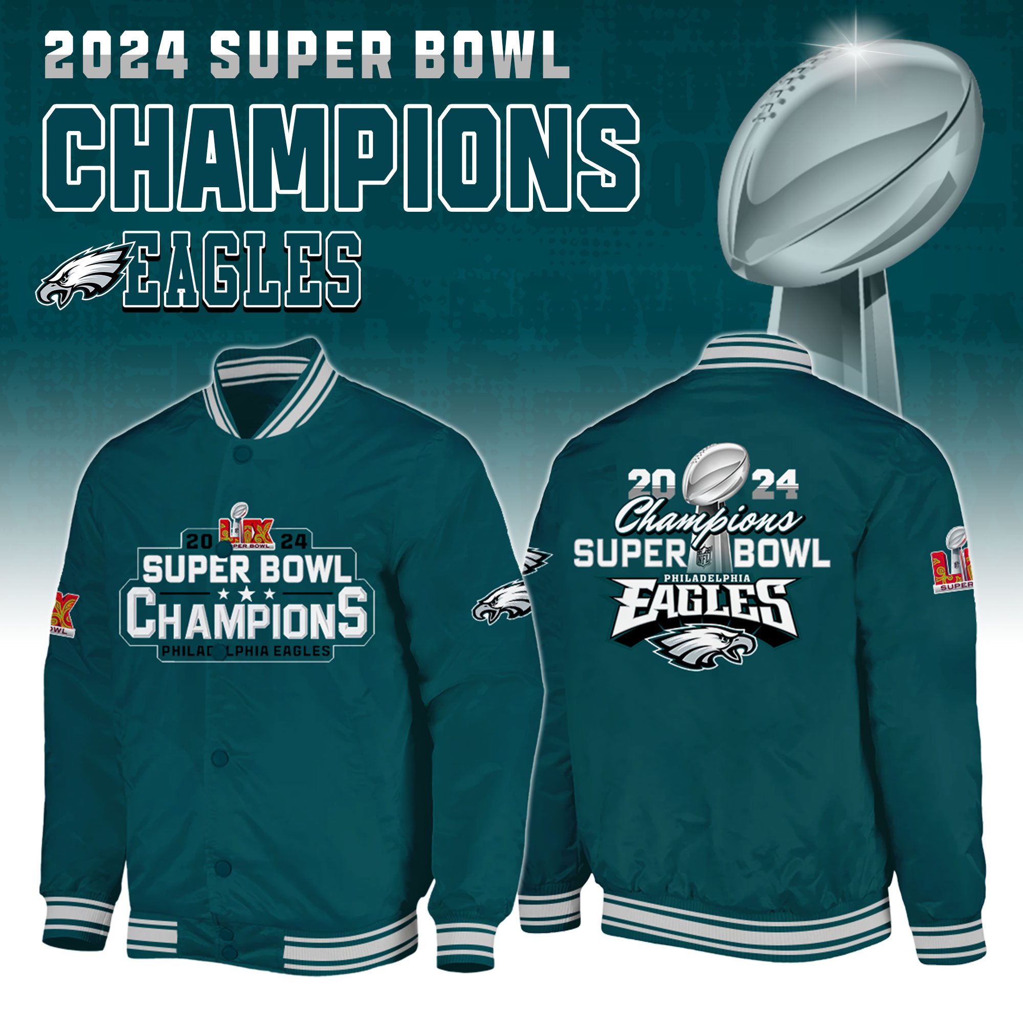 Philadelphia Eagles Super Bowl LIX Champions Bomber - Famjoys Philadelphia Eagles Super Bowl LIX Champions Bomber - Famjoys
