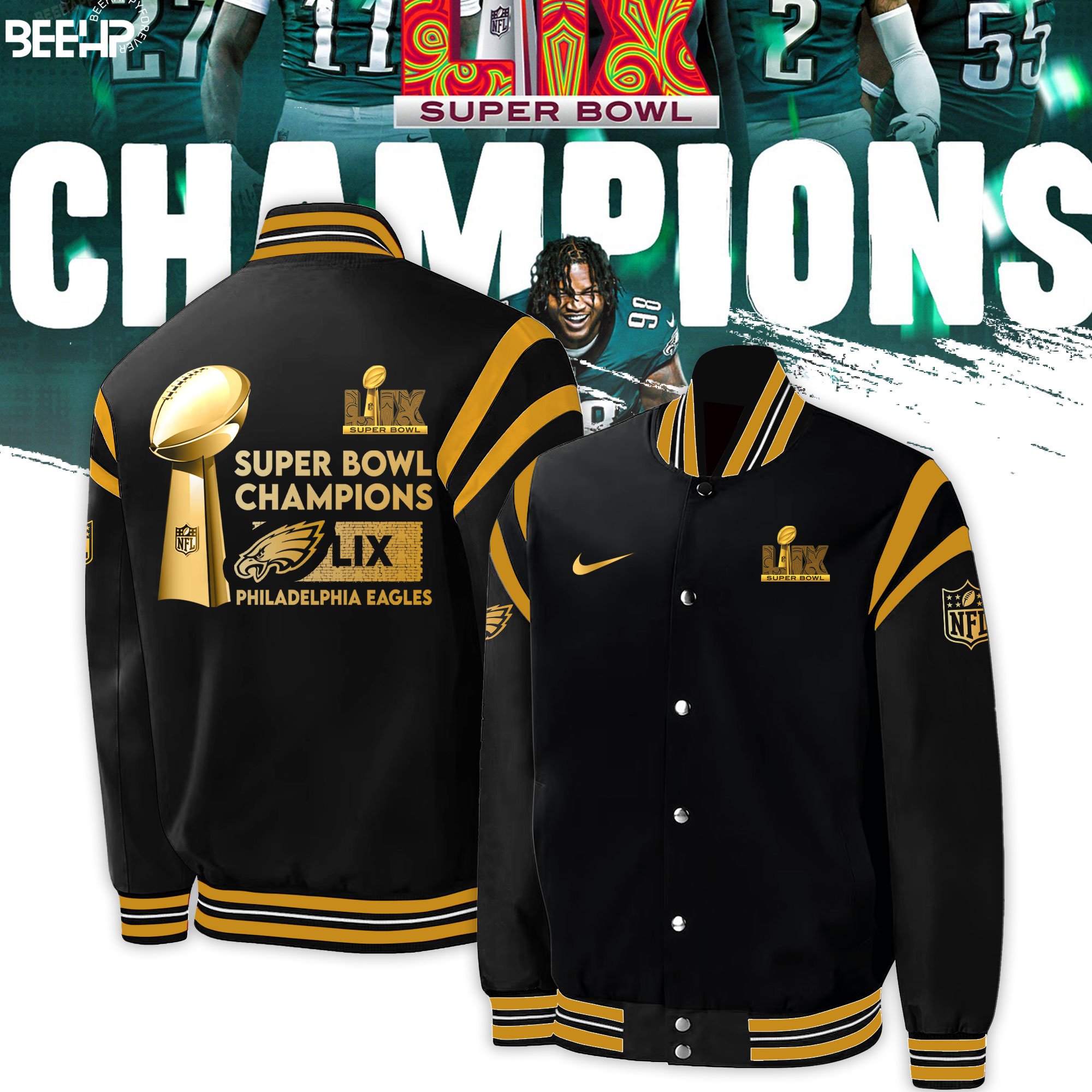 Philadelphia Eagles Super Bowl LIX Champions Bomber Jacket - Famjoys Philadelphia Eagles Super Bowl LIX Champions Bomber Jacket - Famjoys