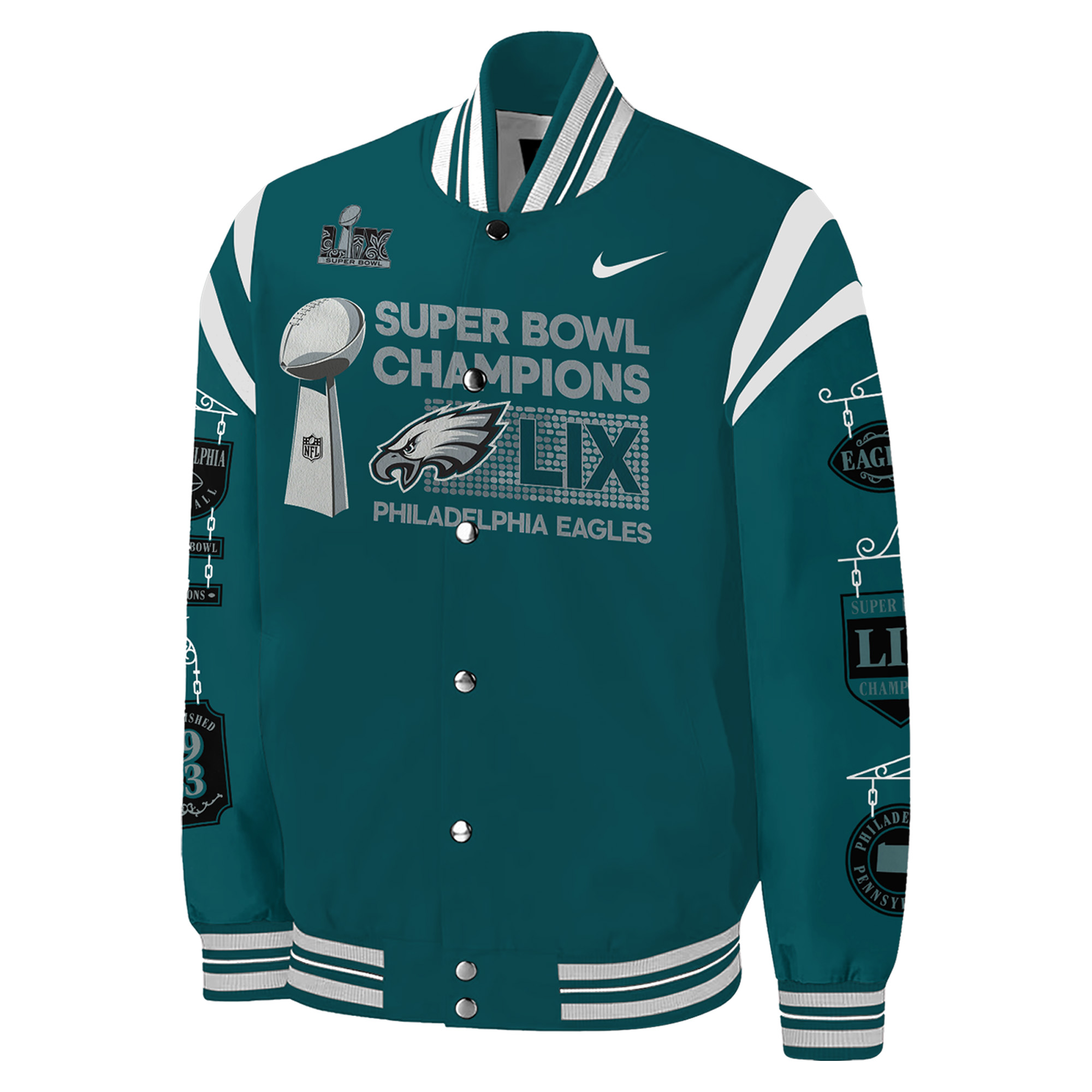 Philadelphia Eagles Super Bowl LIX Champions Bomber Jacket - Famjoys Philadelphia Eagles Super Bowl LIX Champions Bomber Jacket - Famjoys