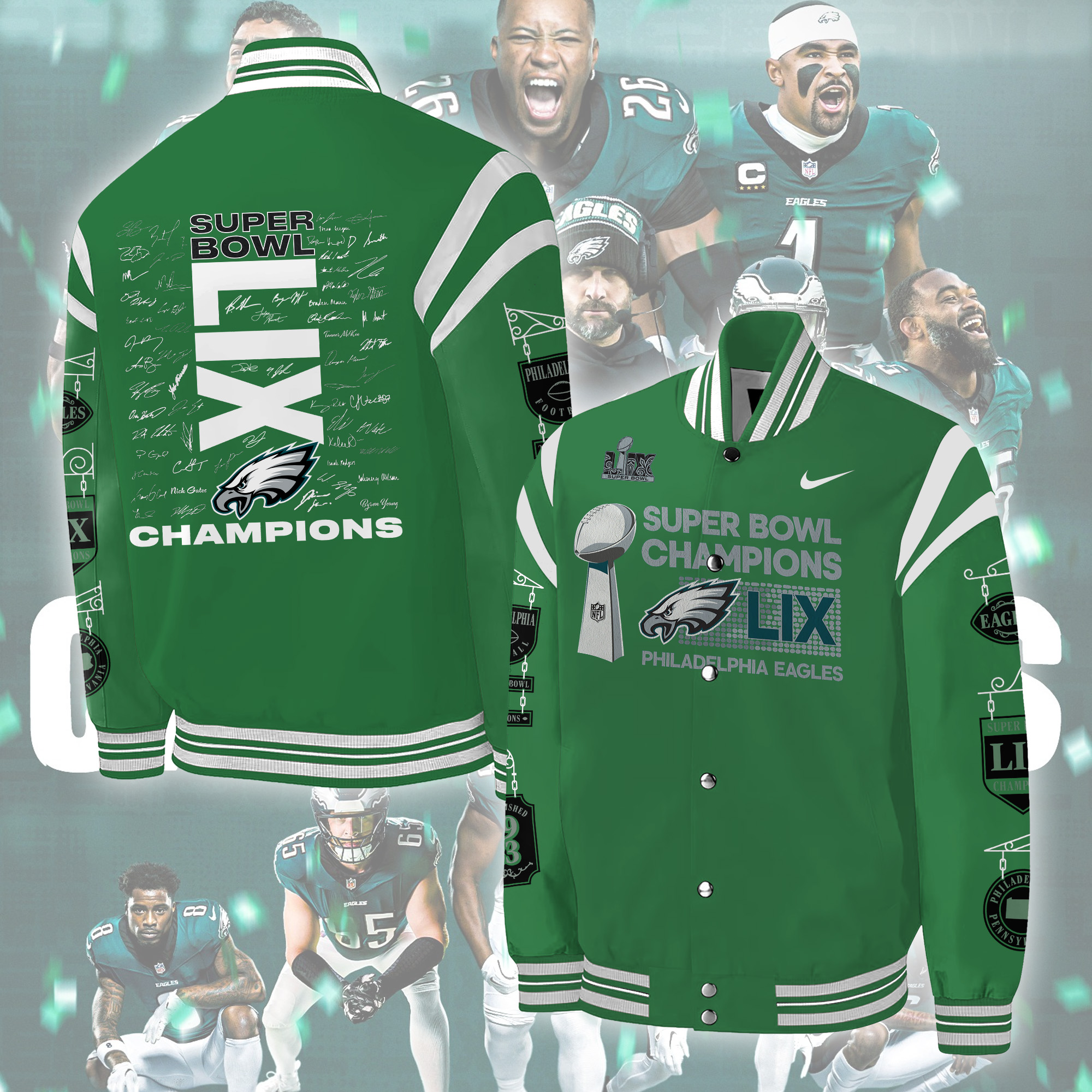 Philadelphia Eagles Super Bowl LIX Champions Bomber Jacket - Famjoys Philadelphia Eagles Super Bowl LIX Champions Bomber Jacket - Famjoys
