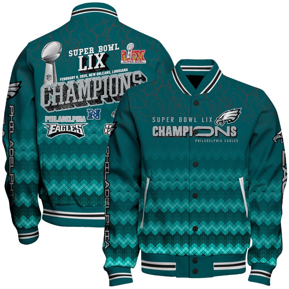 Philadelphia Eagles Super Bowl LIX Champions Celebrate In Style Varsity Jacket - Famjoys Philadelphia Eagles Super Bowl LIX Champions Celebrate In Style Varsity Jacket - Famjoys