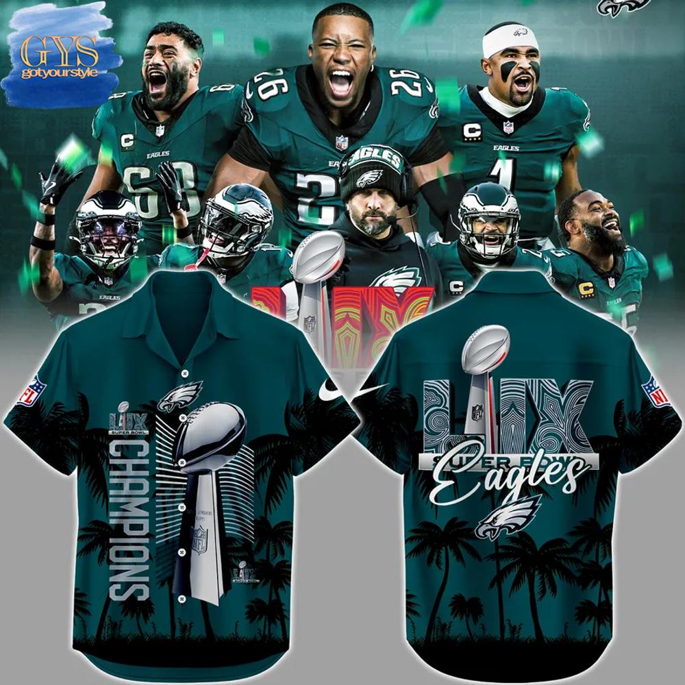 Philadelphia Eagles Super Bowl LIX Champions Combo Hawaiian Shirt - Famjoys Philadelphia Eagles Super Bowl LIX Champions Combo Hawaiian Shirt - Famjoys