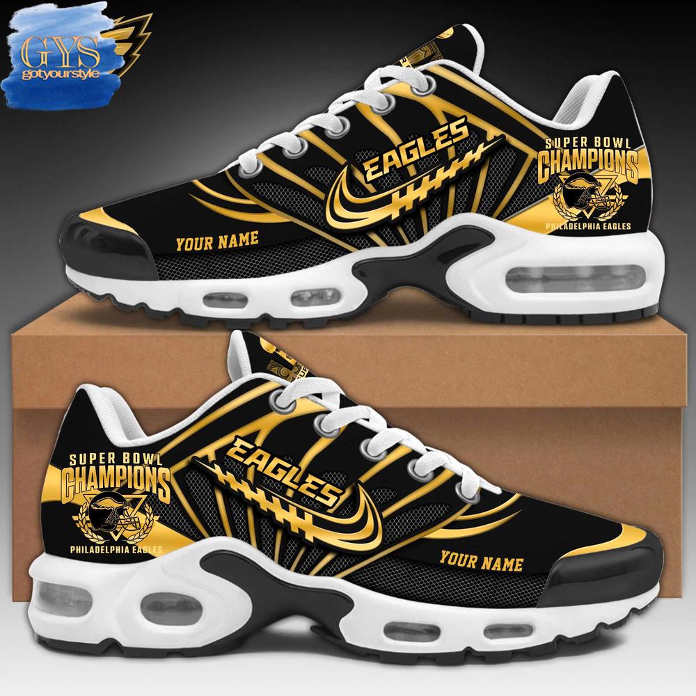 Philadelphia Eagles Super Bowl LIX Champions Gold Air Max Plus Sneakers - Famjoys Philadelphia Eagles Super Bowl LIX Champions Gold Air Max Plus Sneakers - Famjoys