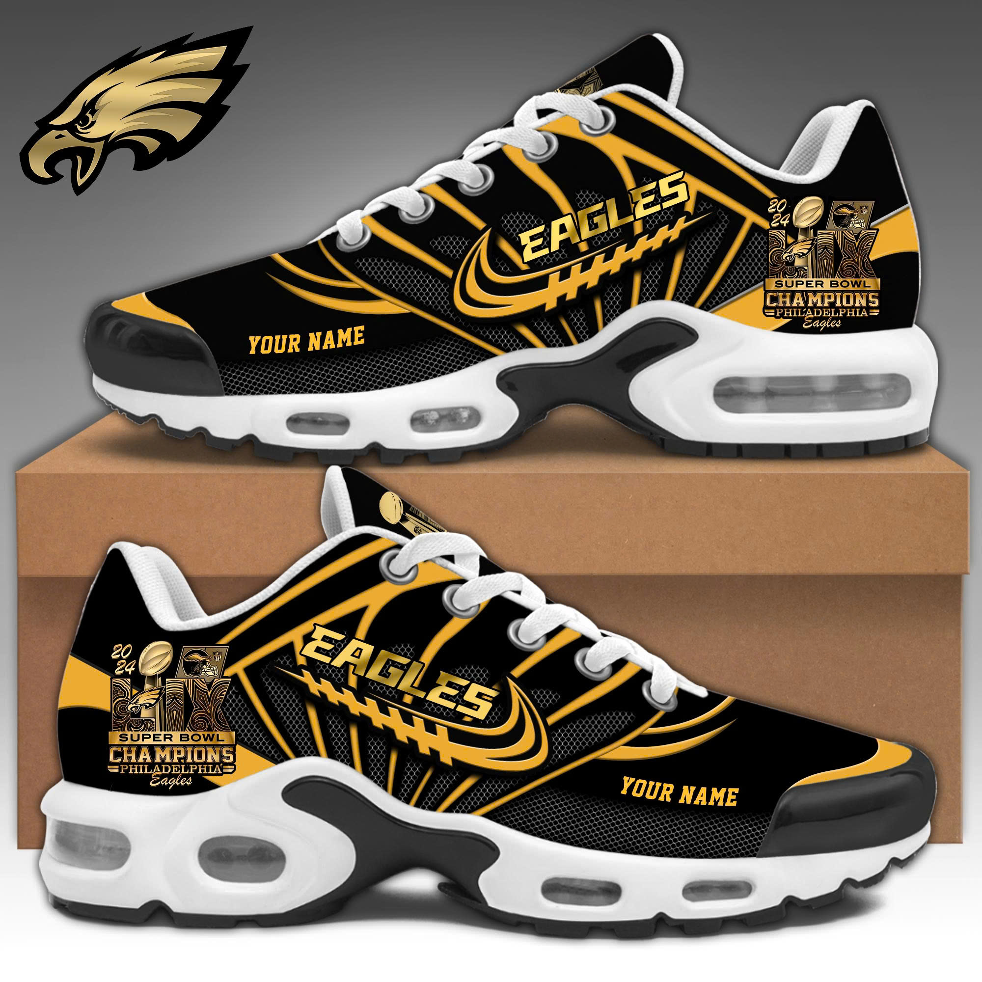 Philadelphia Eagles Super Bowl LIX Champions Gold Air Max Plus Sneakers V2 - Famjoys Philadelphia Eagles Super Bowl LIX Champions Gold Air Max Plus Sneakers V2 - Famjoys