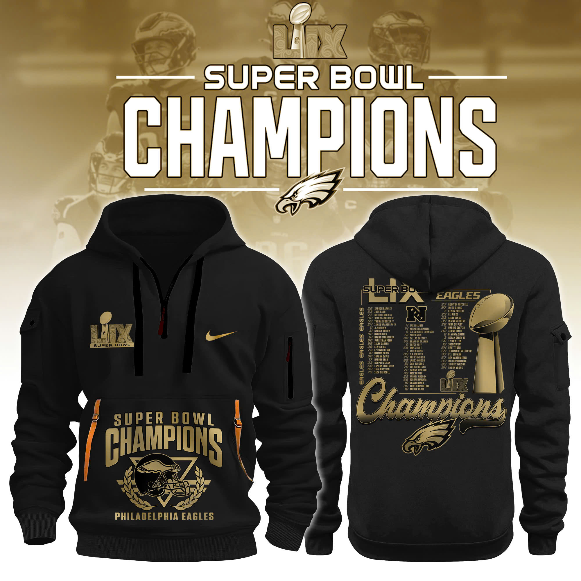 Philadelphia Eagles Super Bowl LIX Champions Gold New Hoodie - Famjoys Philadelphia Eagles Super Bowl LIX Champions Gold New Hoodie - Famjoys