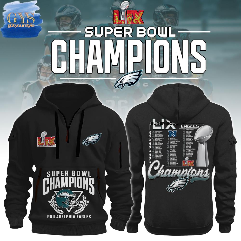 Philadelphia Eagles Super Bowl LIX Champions Half New Hoodie - Famjoys Philadelphia Eagles Super Bowl LIX Champions Half New Hoodie - Famjoys