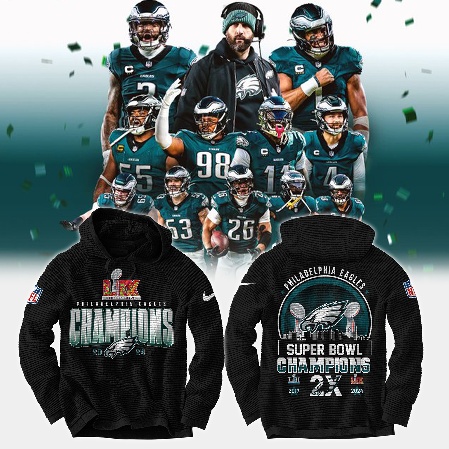 Philadelphia Eagles Super Bowl LIX Champions Hoodie - Famjoys Philadelphia Eagles Super Bowl LIX Champions Hoodie - Famjoys