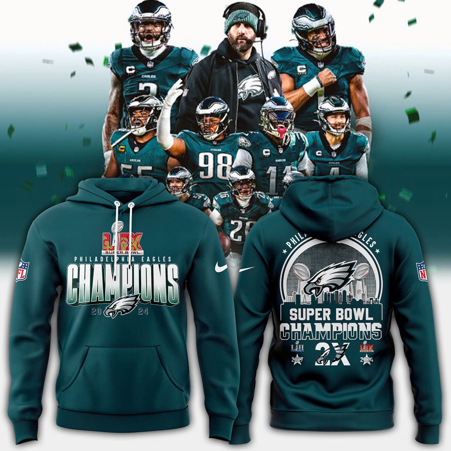 Philadelphia Eagles Super Bowl LIX Champions Hoodie - Famjoys Philadelphia Eagles Super Bowl LIX Champions Hoodie - Famjoys