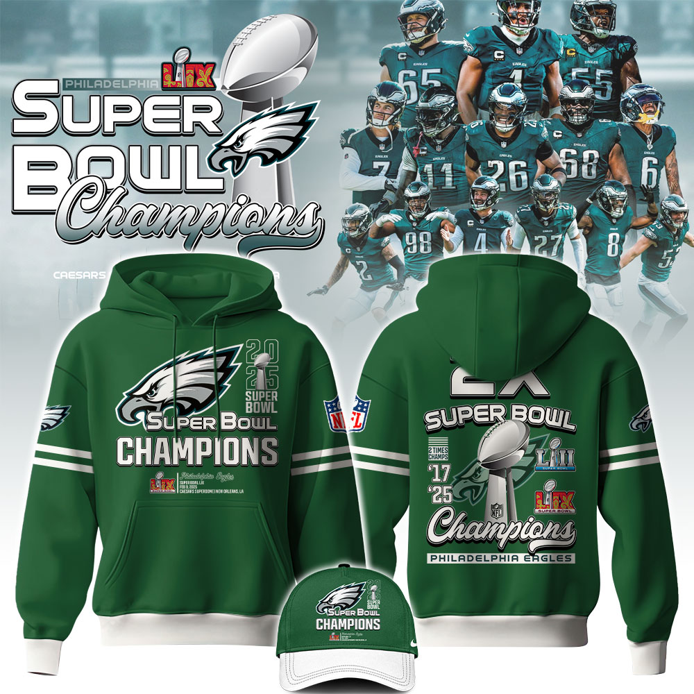 Philadelphia Eagles Super Bowl LIX Champions Hoodie - Famjoys Philadelphia Eagles Super Bowl LIX Champions Hoodie - Famjoys