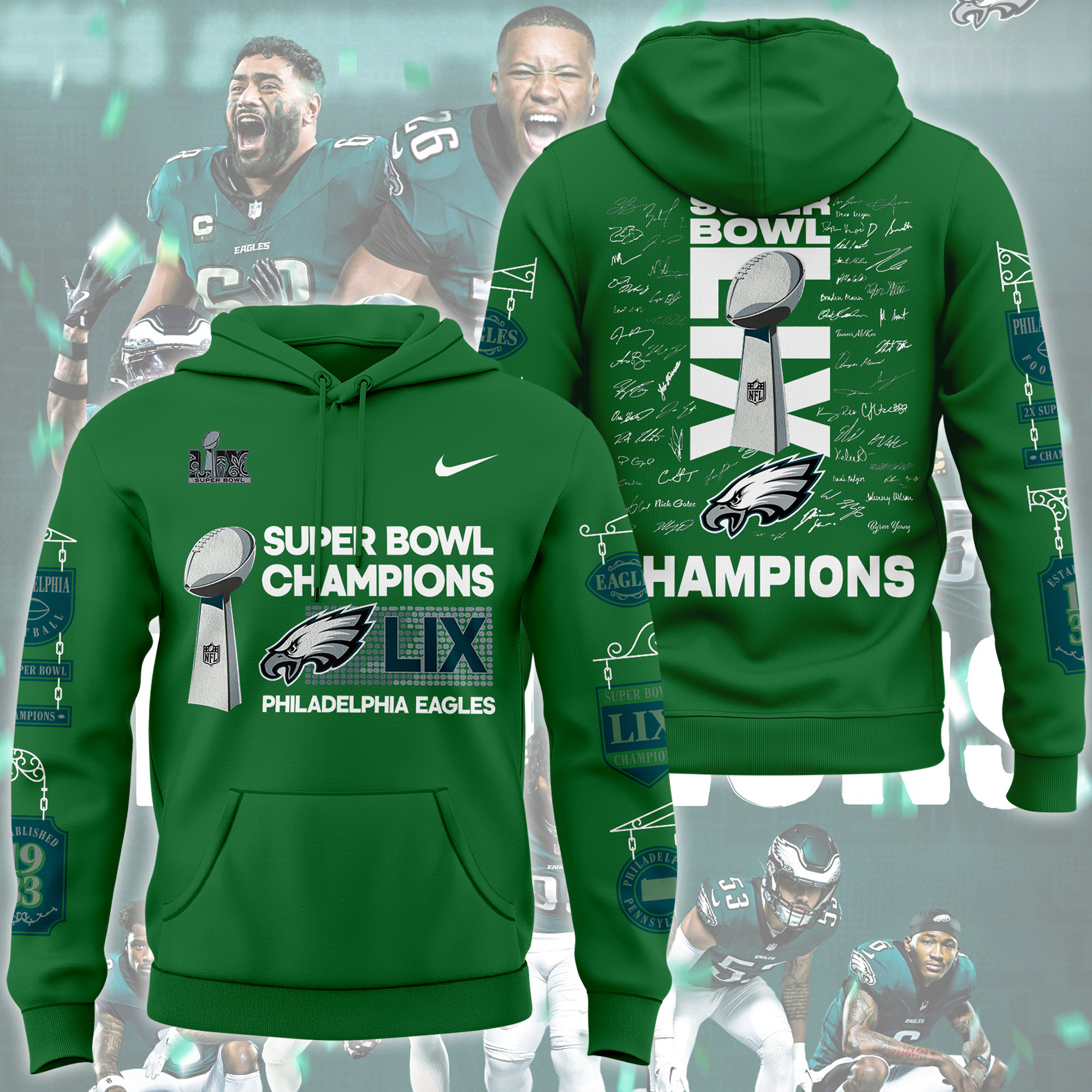 Philadelphia Eagles Super Bowl LIX Champions Hoodie - Famjoys Philadelphia Eagles Super Bowl LIX Champions Hoodie - Famjoys