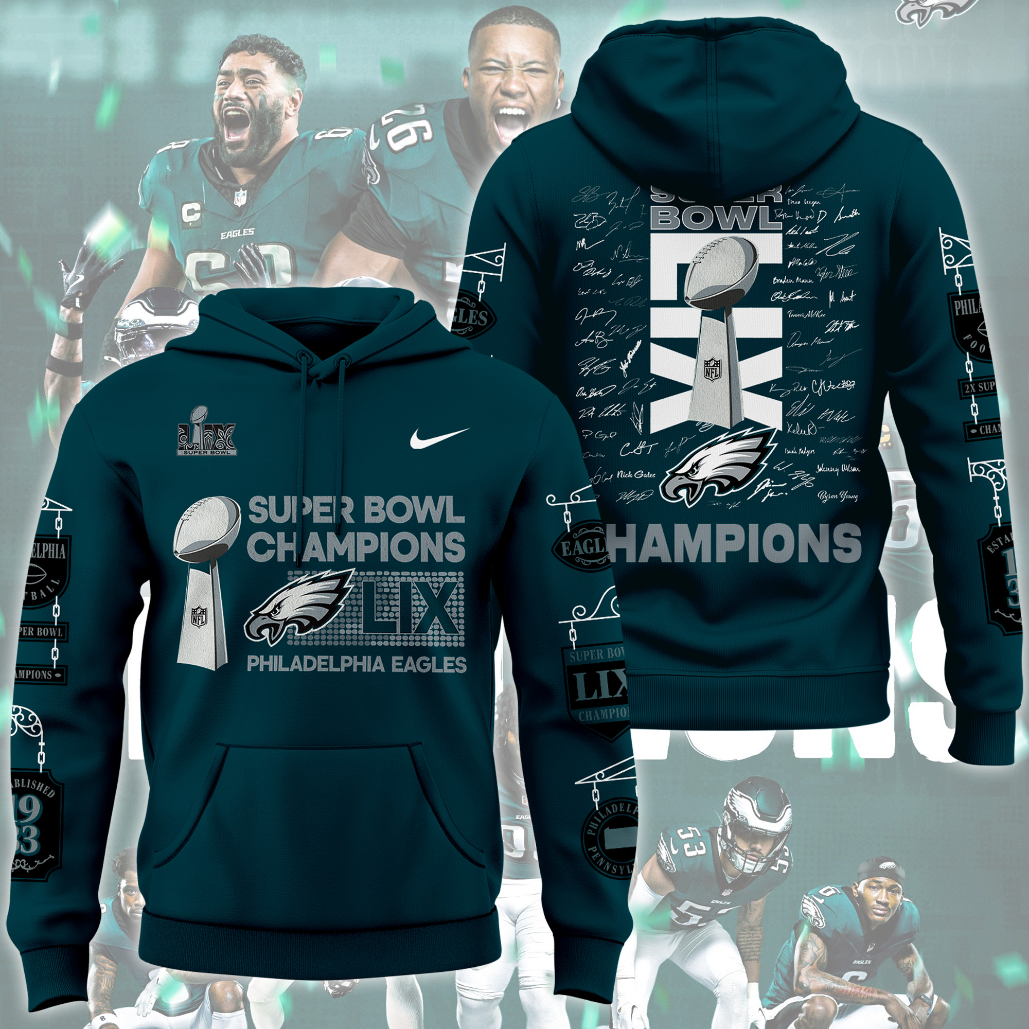 Philadelphia Eagles Super Bowl LIX Champions Hoodie - Famjoys Philadelphia Eagles Super Bowl LIX Champions Hoodie - Famjoys