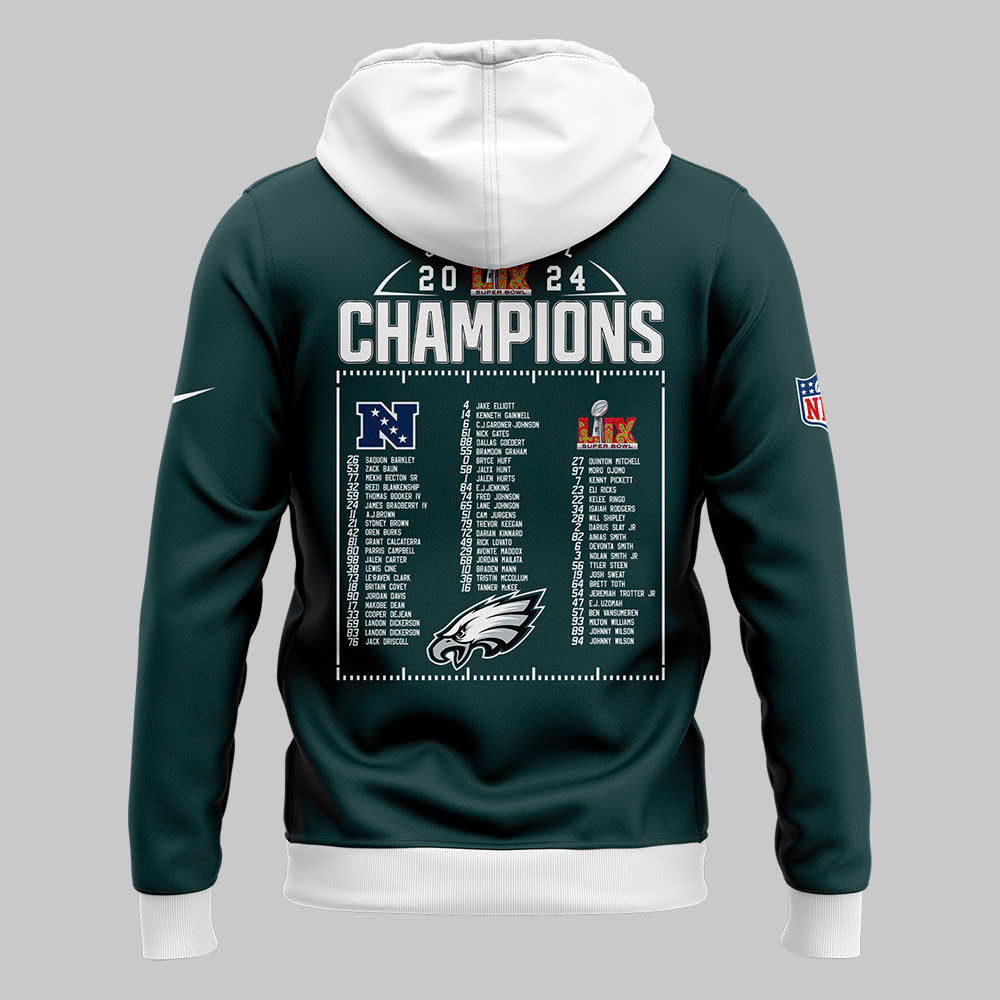 Philadelphia Eagles Super Bowl LIX Champions Hoodie - Famjoys Philadelphia Eagles Super Bowl LIX Champions Hoodie - Famjoys