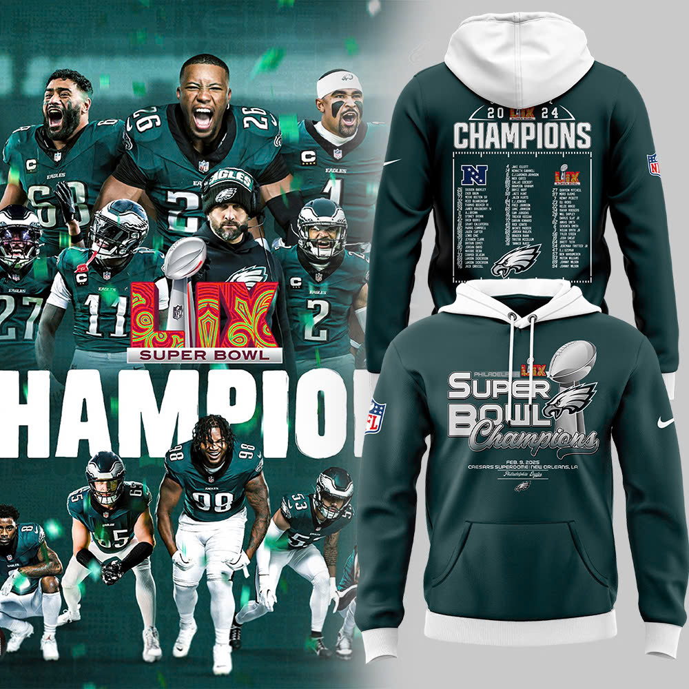 Philadelphia Eagles Super Bowl LIX Champions Hoodie - Famjoys Philadelphia Eagles Super Bowl LIX Champions Hoodie - Famjoys