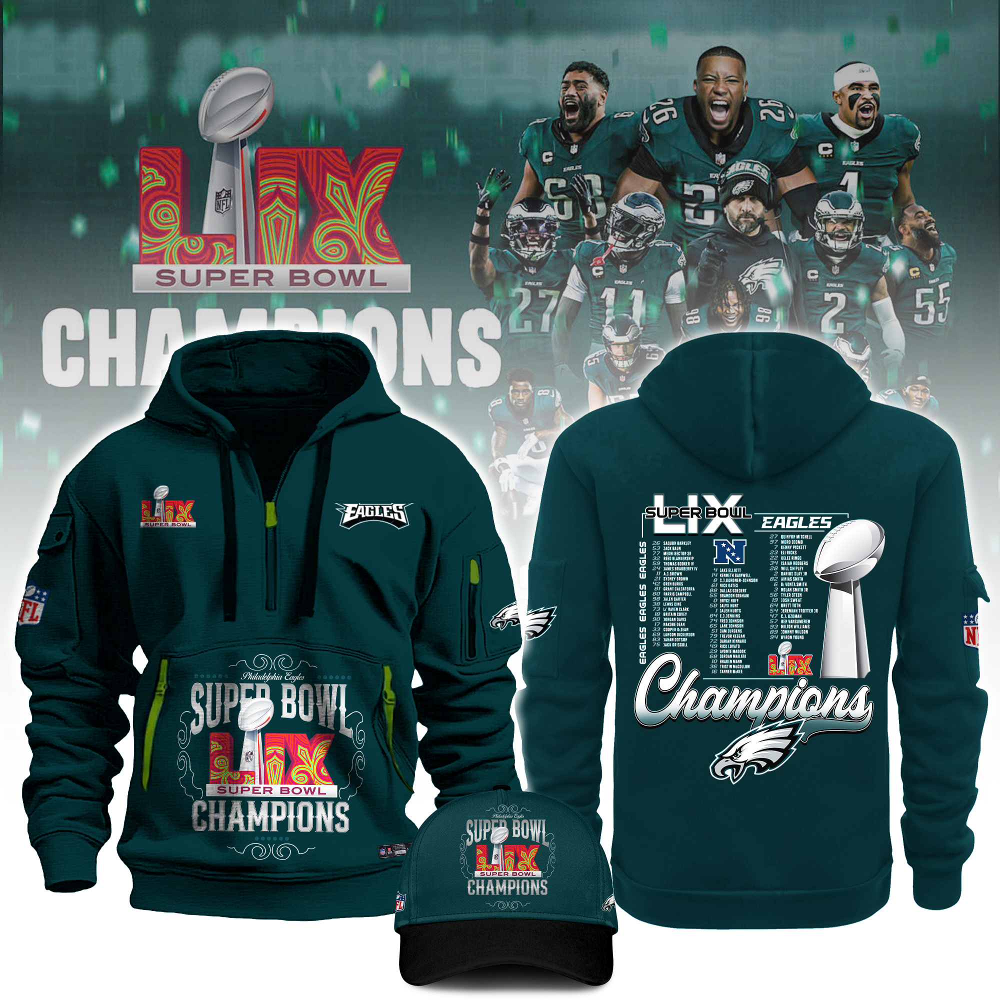 Philadelphia Eagles Super Bowl LIX Champions New Hoodie 2025 - Famjoys Philadelphia Eagles Super Bowl LIX Champions New Hoodie 2025 - Famjoys